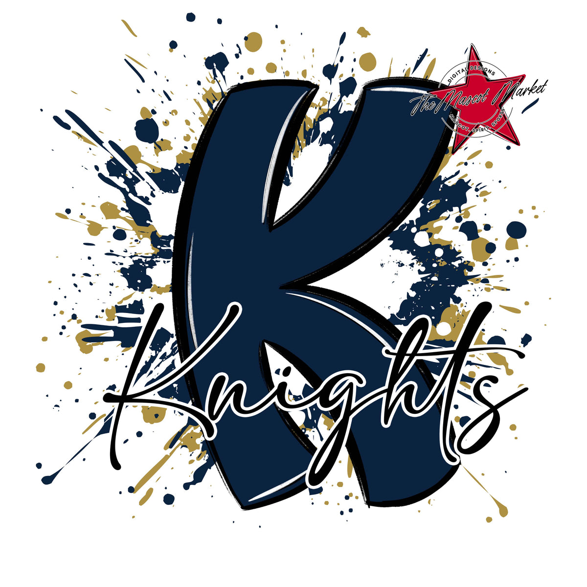 Knights Mascot Splatter-Navy & Gold