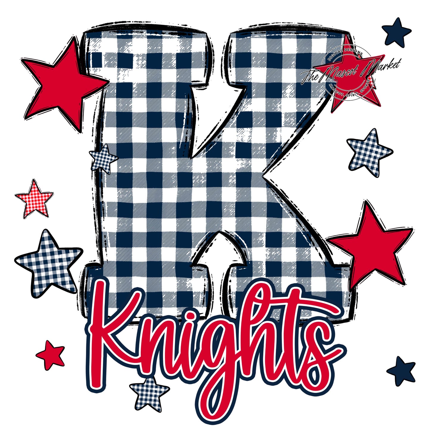 Knights Plaid Star Design-Navy & Red