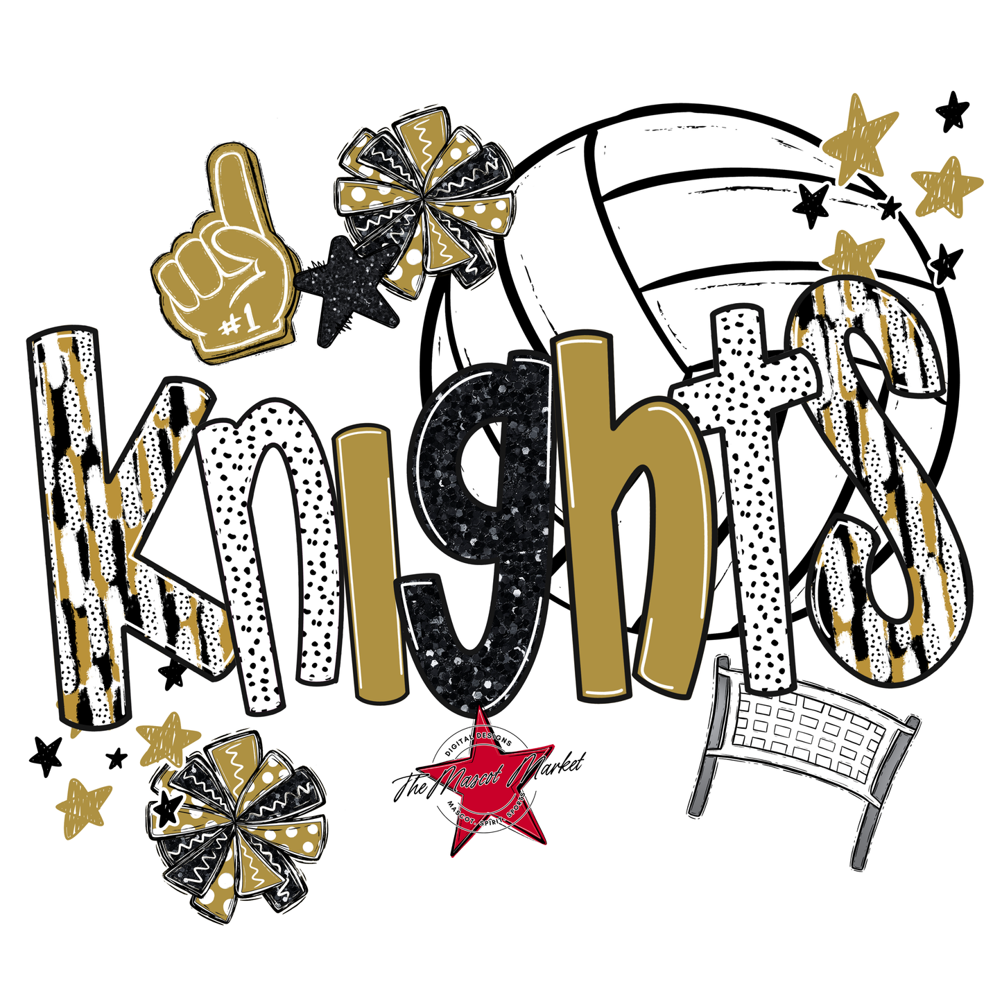 Knights Volleyball Scrape-Gold