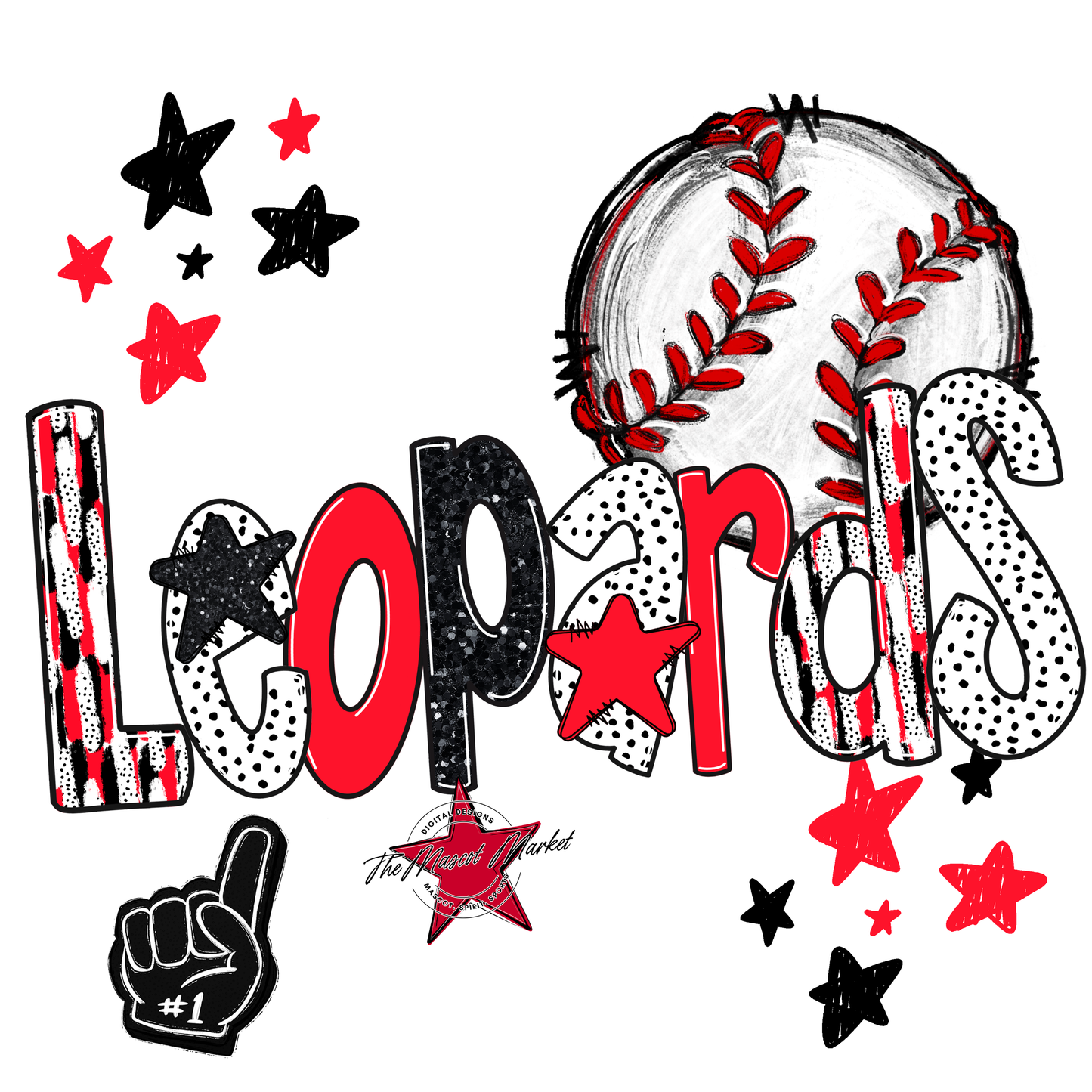 Leopards Baseball Scrape-Bright Red