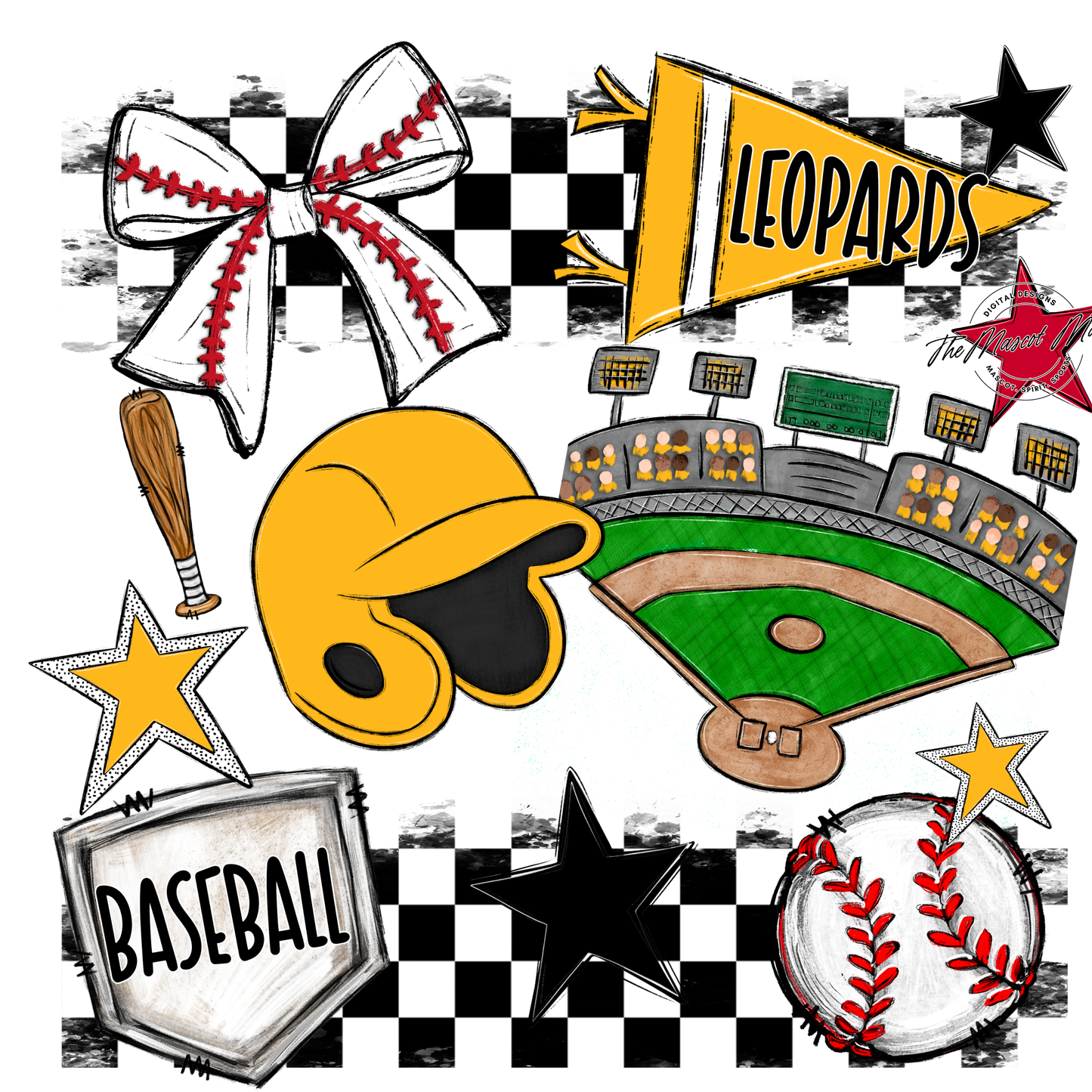 Leopards Checkers Baseball Spirit Design-Yellow