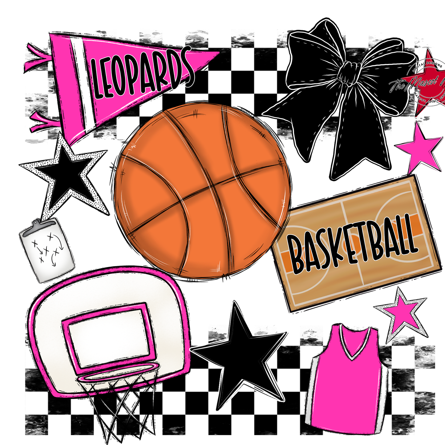 Leopards Checkers Basketball Spirit Design-Pink
