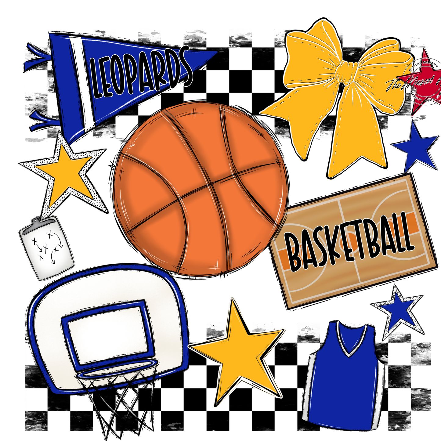 Leopards Checkers Basketball Spirit Design-Royal Blue-Yellow
