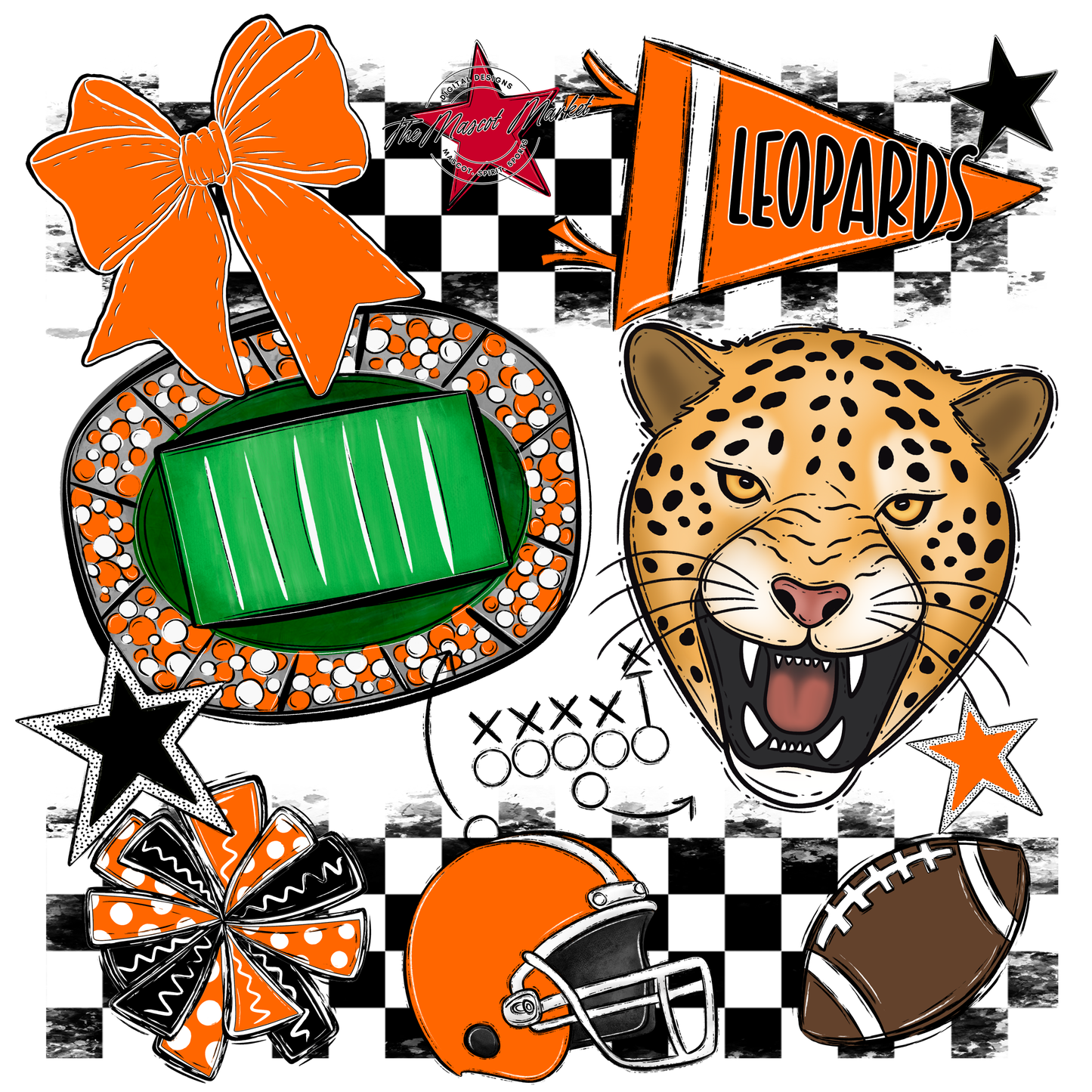 Leopards Checkers Mascot Spirit Design-Orange