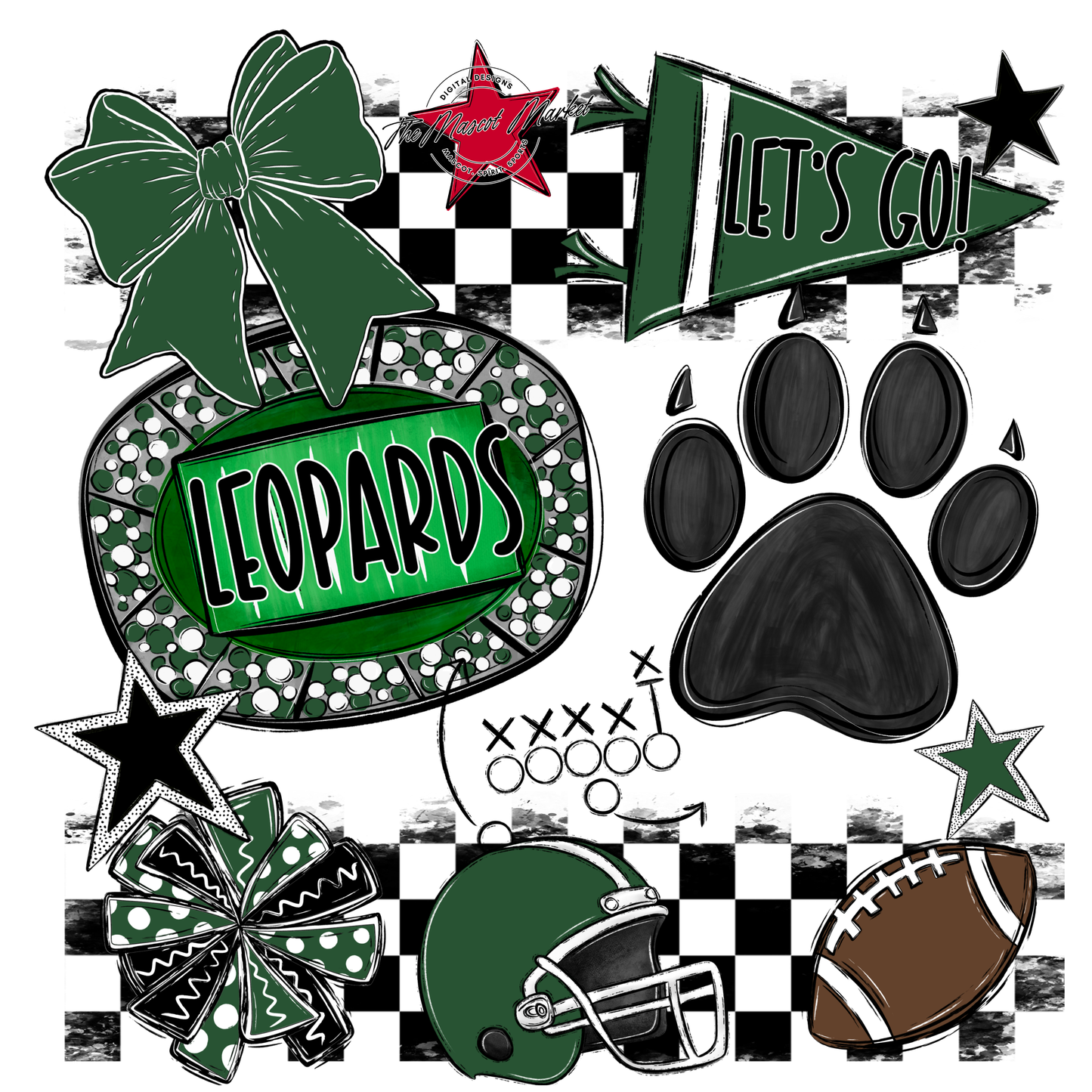 Leopards Checkers Mascot Spirit Design w Paw-Green
