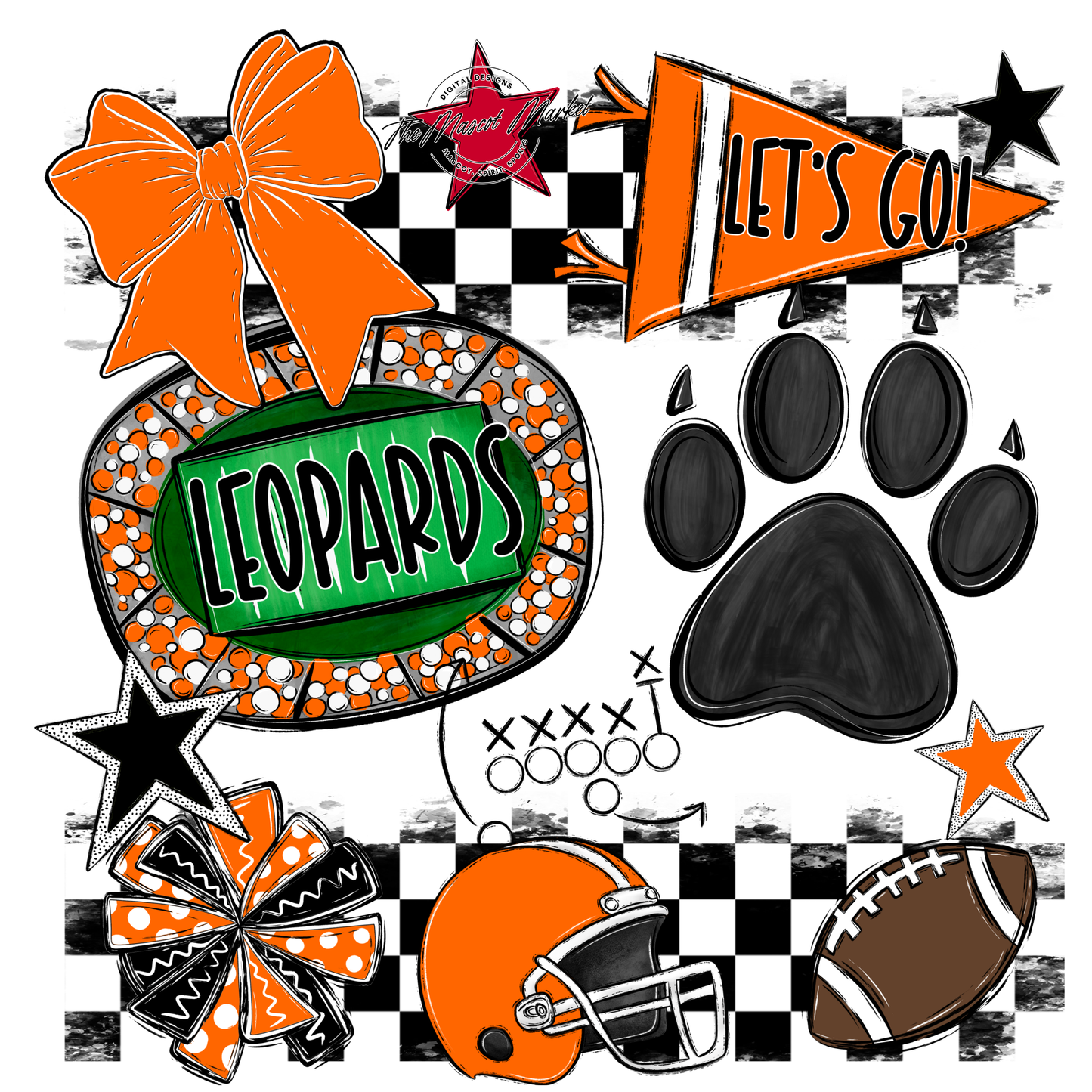 Leopards Checkers Mascot Spirit Design w Paw-Orange