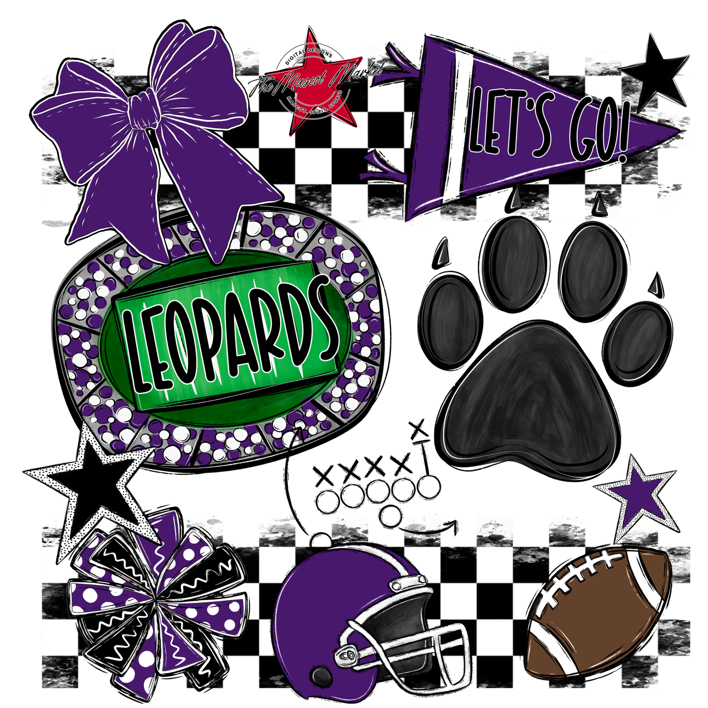 Leopards Checkers Mascot Spirit Design w Paw-Purple