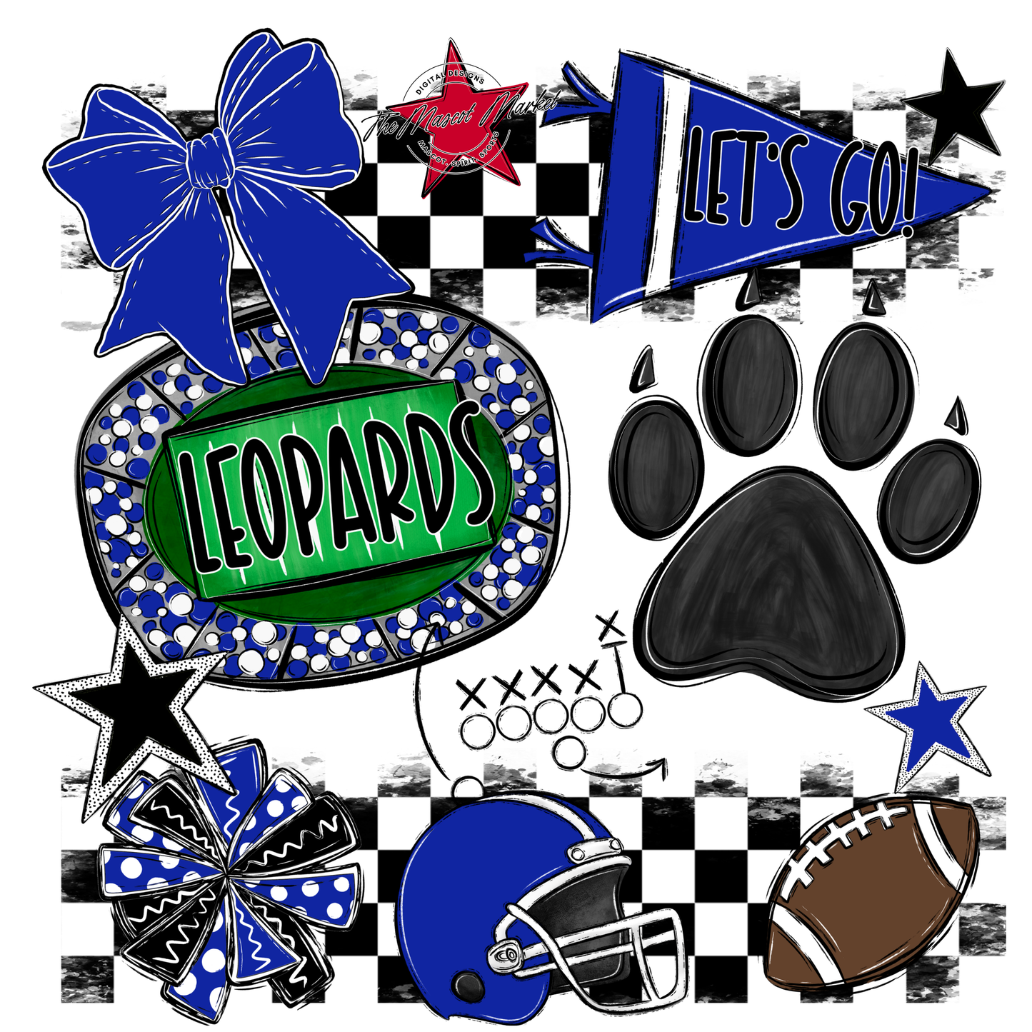 Leopards Checkers Mascot Spirit Design w Paw-Royal Blue