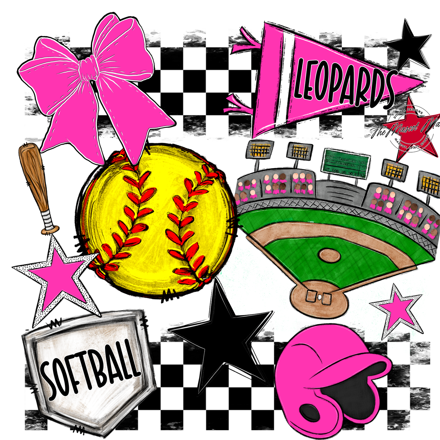 Leopards Checkers Softball Spirit Design-Pink