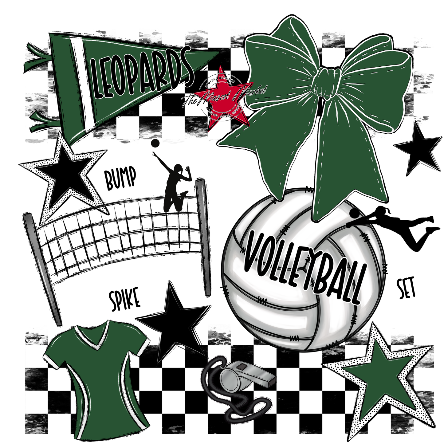 Leopards Checkers Volleyball Spirit Design-Green