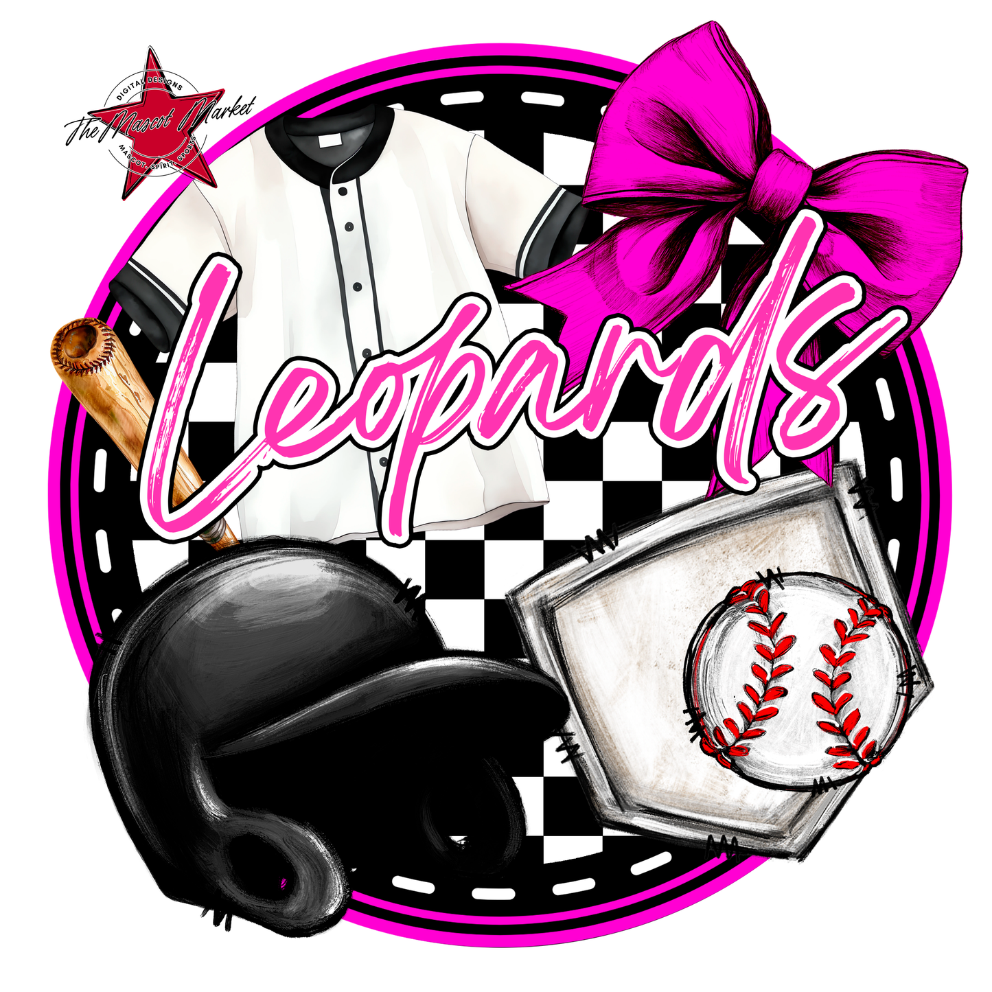 Leopards Circle Baseball Design-Pink