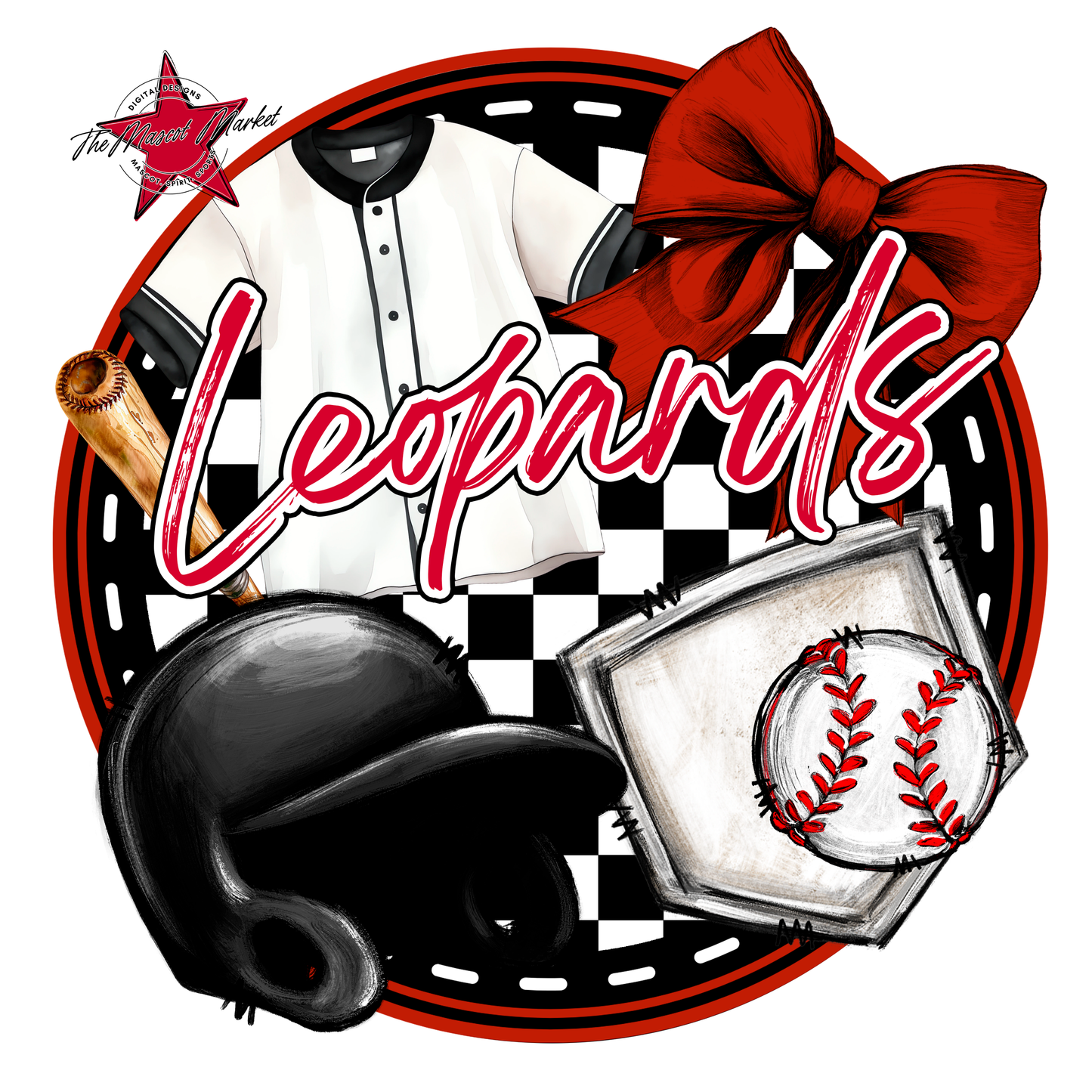 Leopards Circle Baseball Design-Red