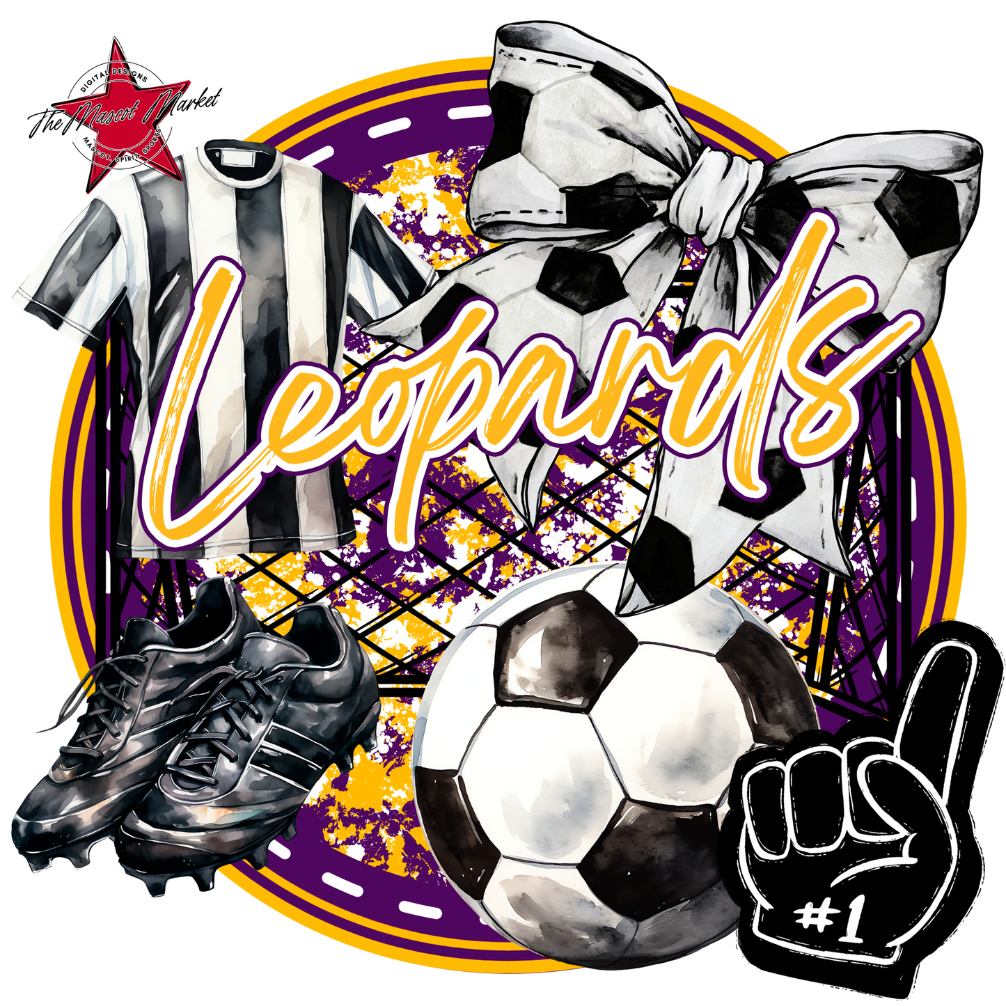 Leopards Circle Soccer Design-Purple-Yellow