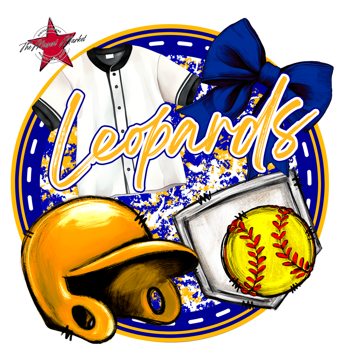 Leopards Circle Softball Design-Blue-Yellow