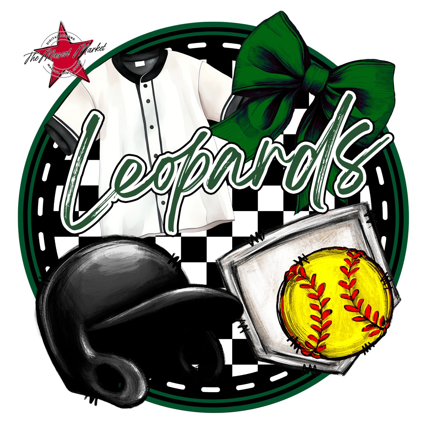 Leopards Circle Softball Design-Green