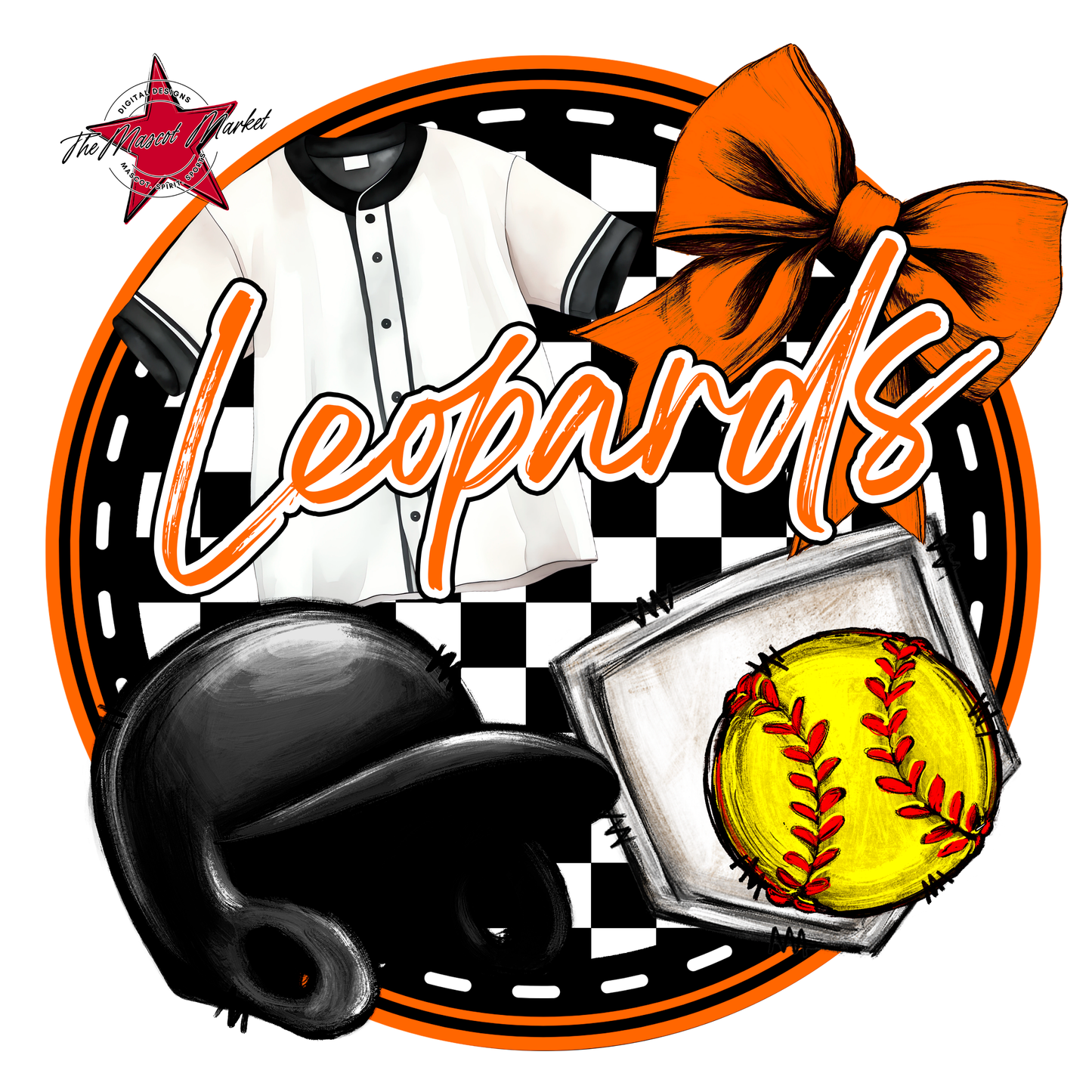 Leopards Circle Softball Design-Orange