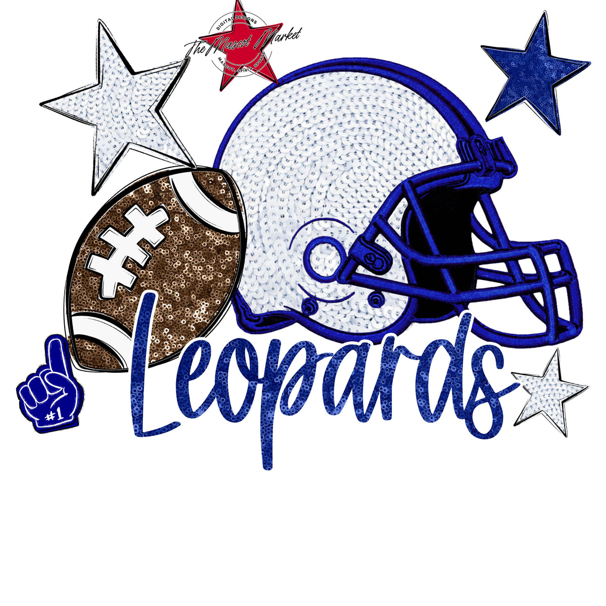 Leopards Football Embroidered Sequins Design-Blue