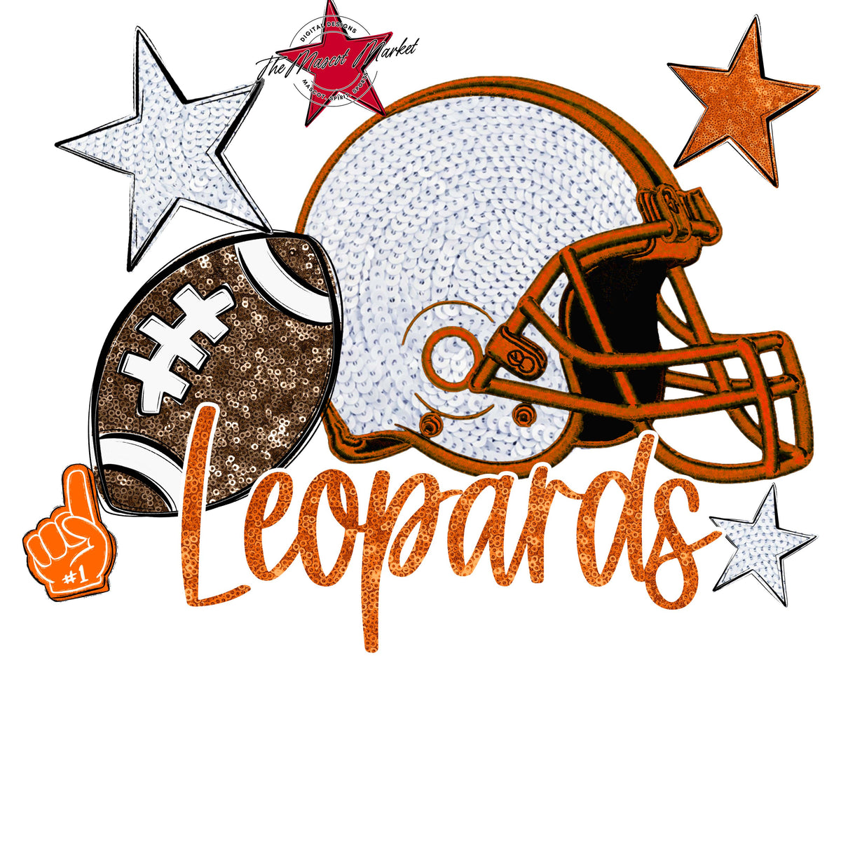 Leopards Football Embroidered Sequins Design-Orange