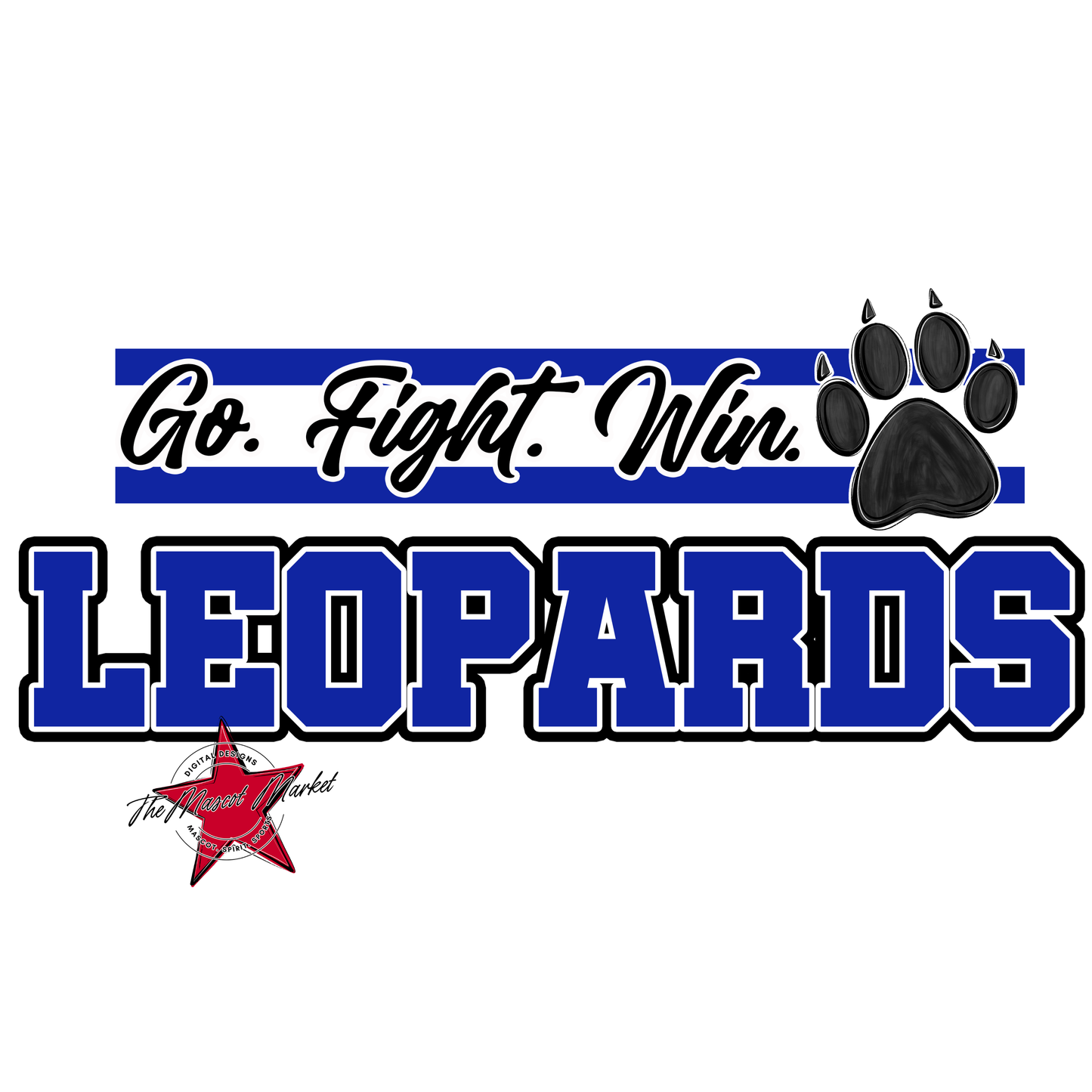 Leopards Go Fight Win Mascot Lines-Blue