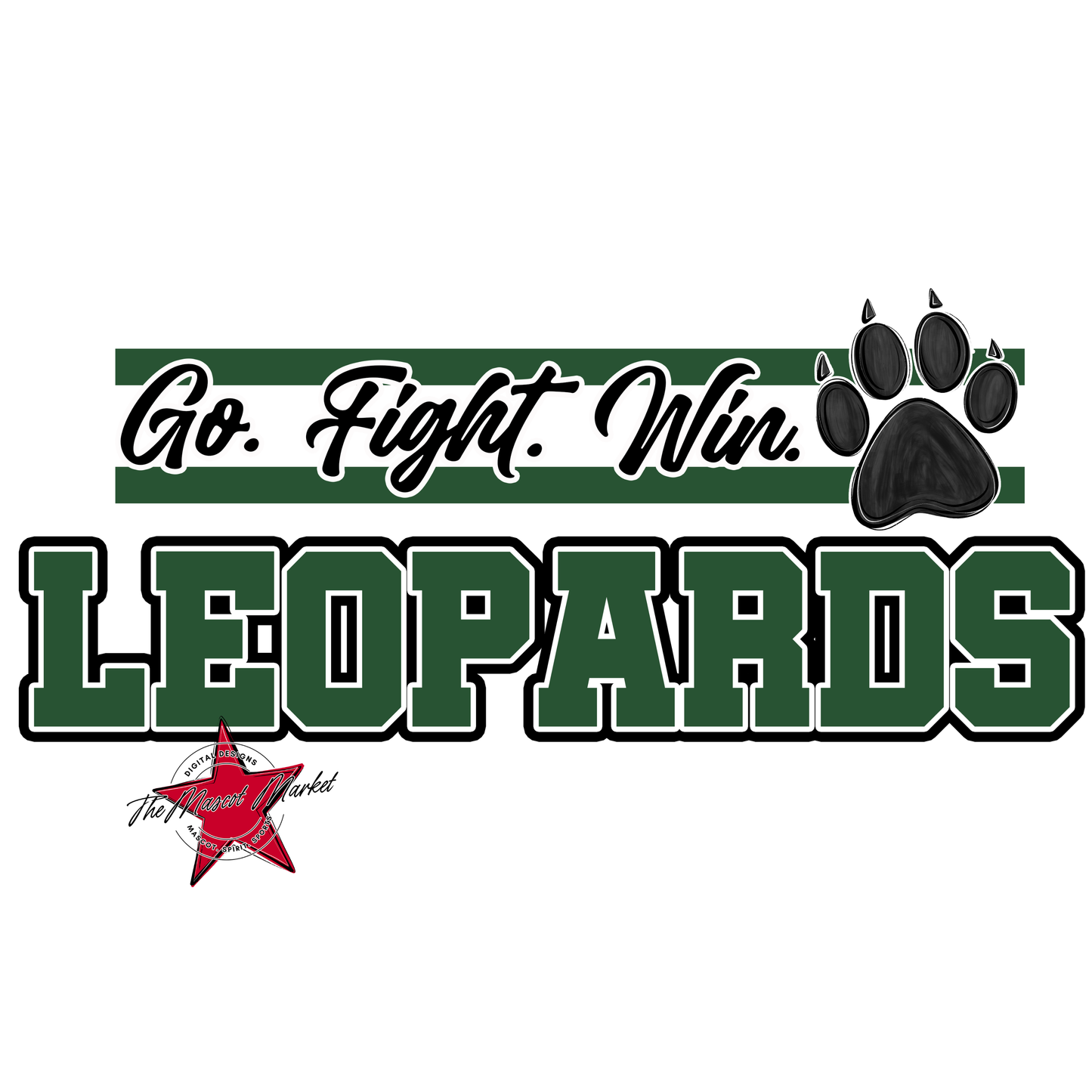 Leopards Go Fight Win Mascot Lines-Green