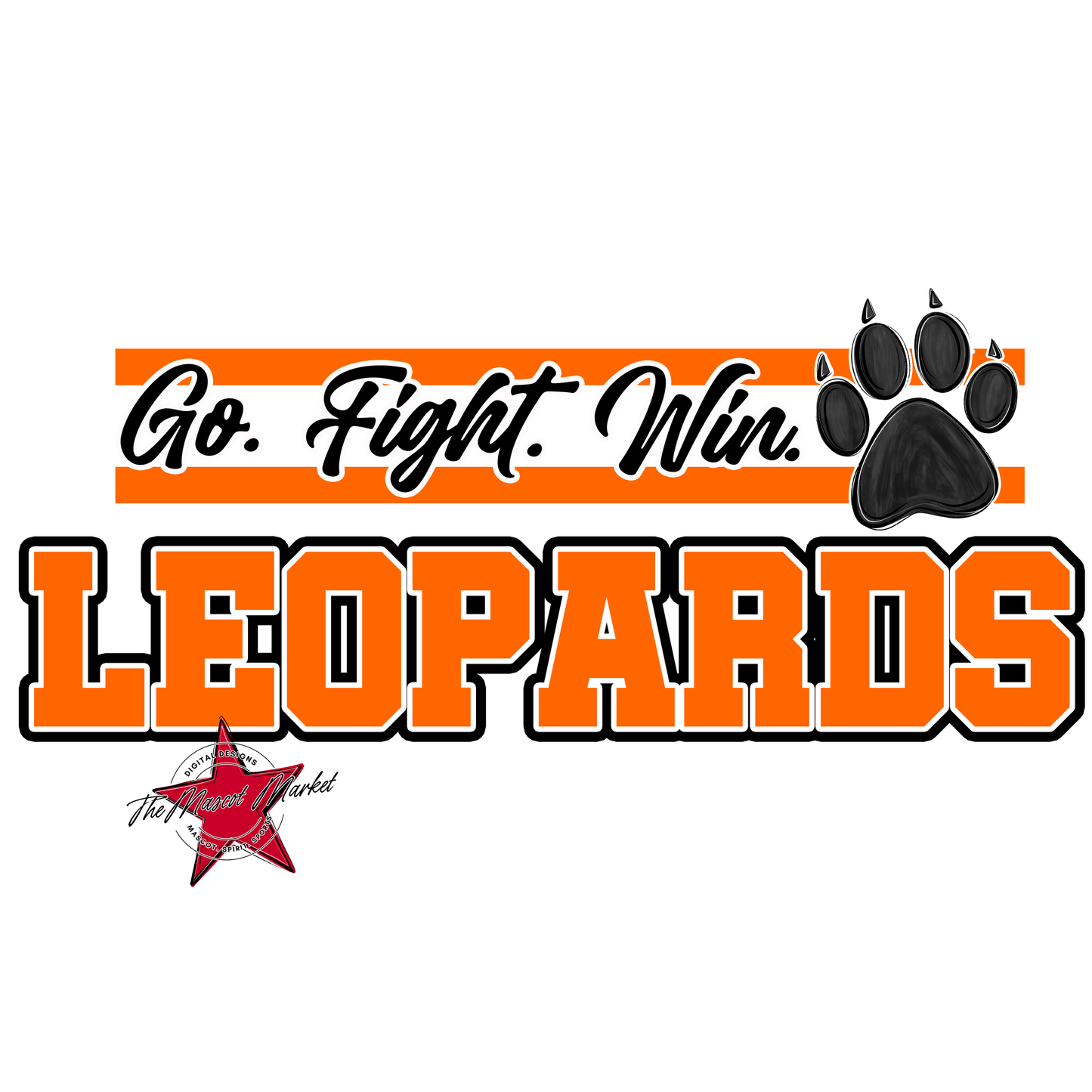 Leopards Go Fight Win Mascot Lines-Orange