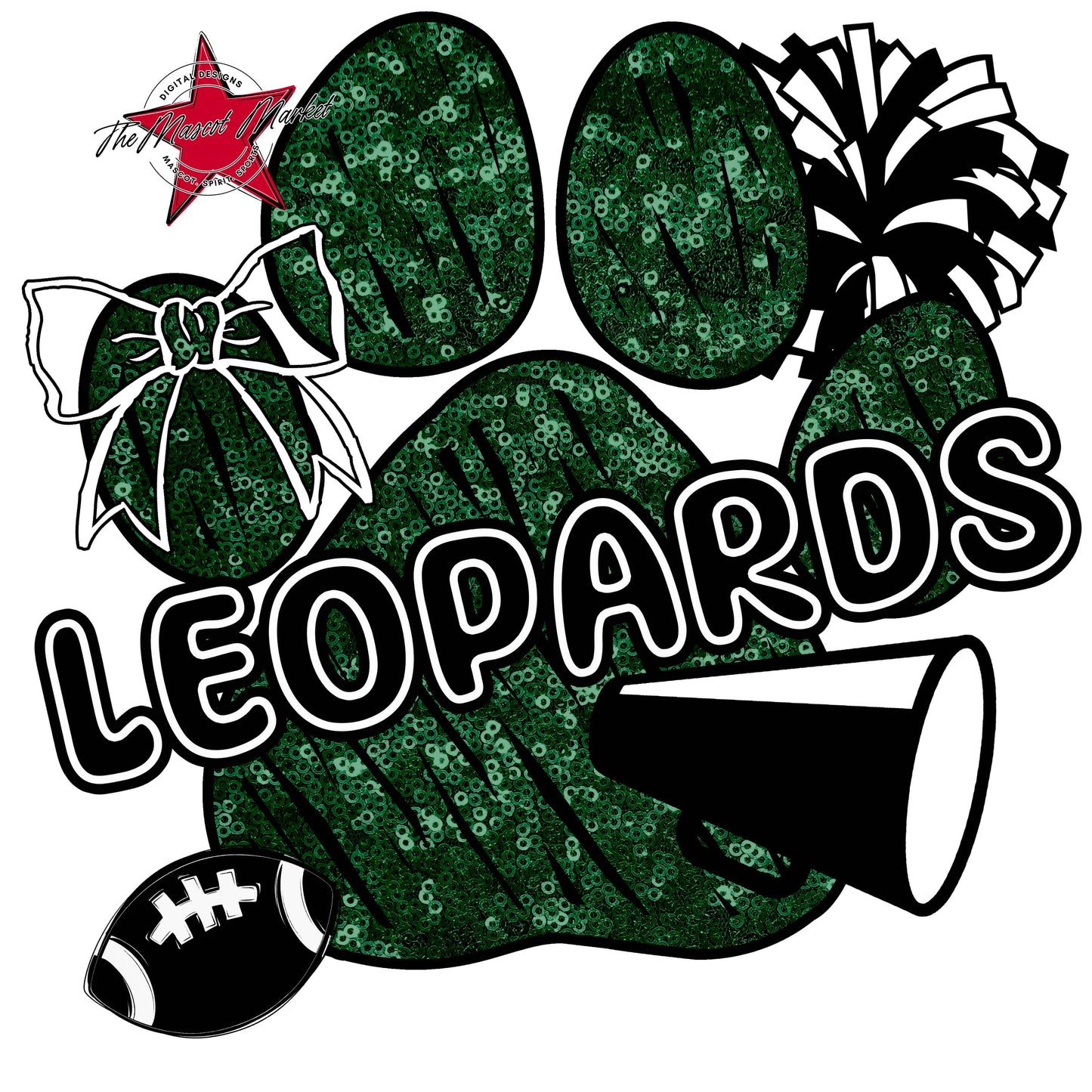 Leopards Sequins Paw Print Design-Green