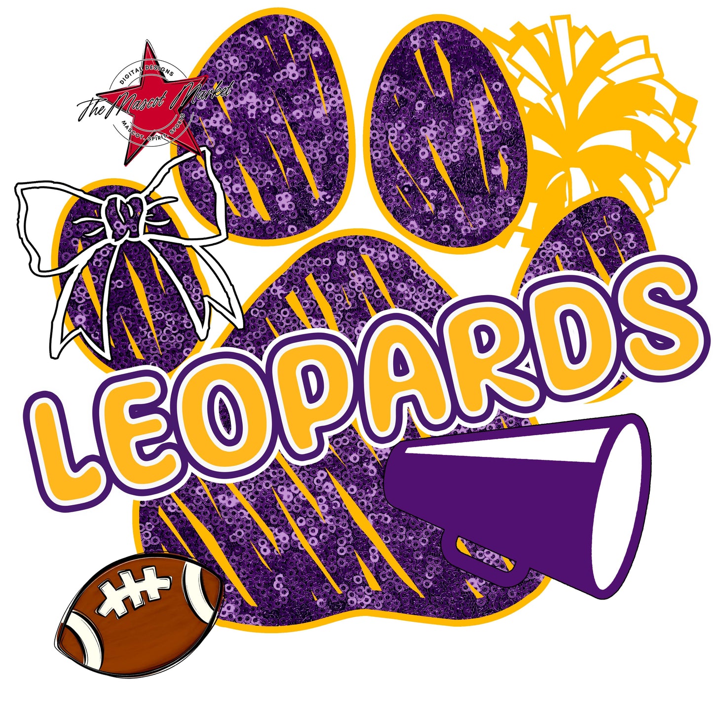 Leopards Sequins Paw Print Design-Purple & Yellow