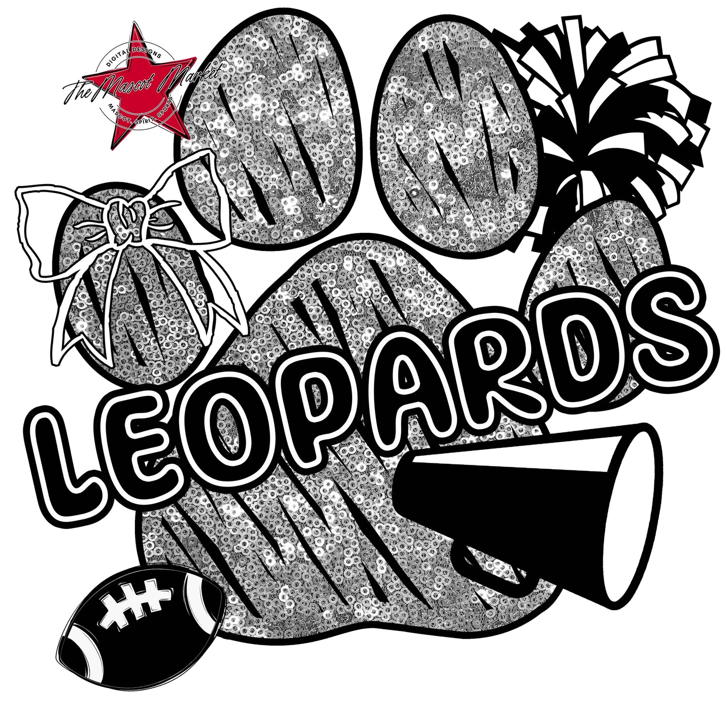 Leopards Sequins Paw Print Design-Silver