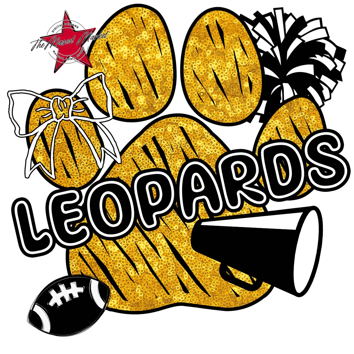 Leopards Sequins Paw Print Design-Yellow