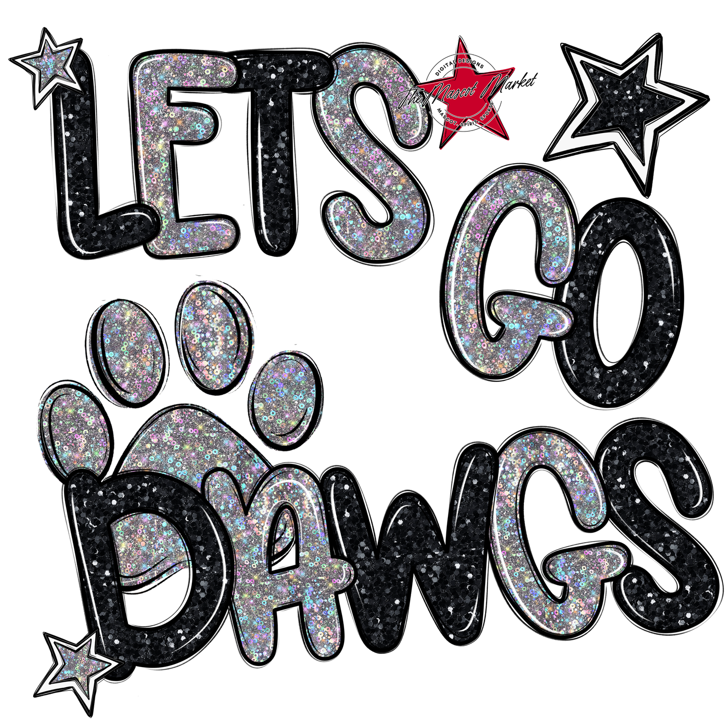 Lets Go Dawgs Glitter-Black-Silver