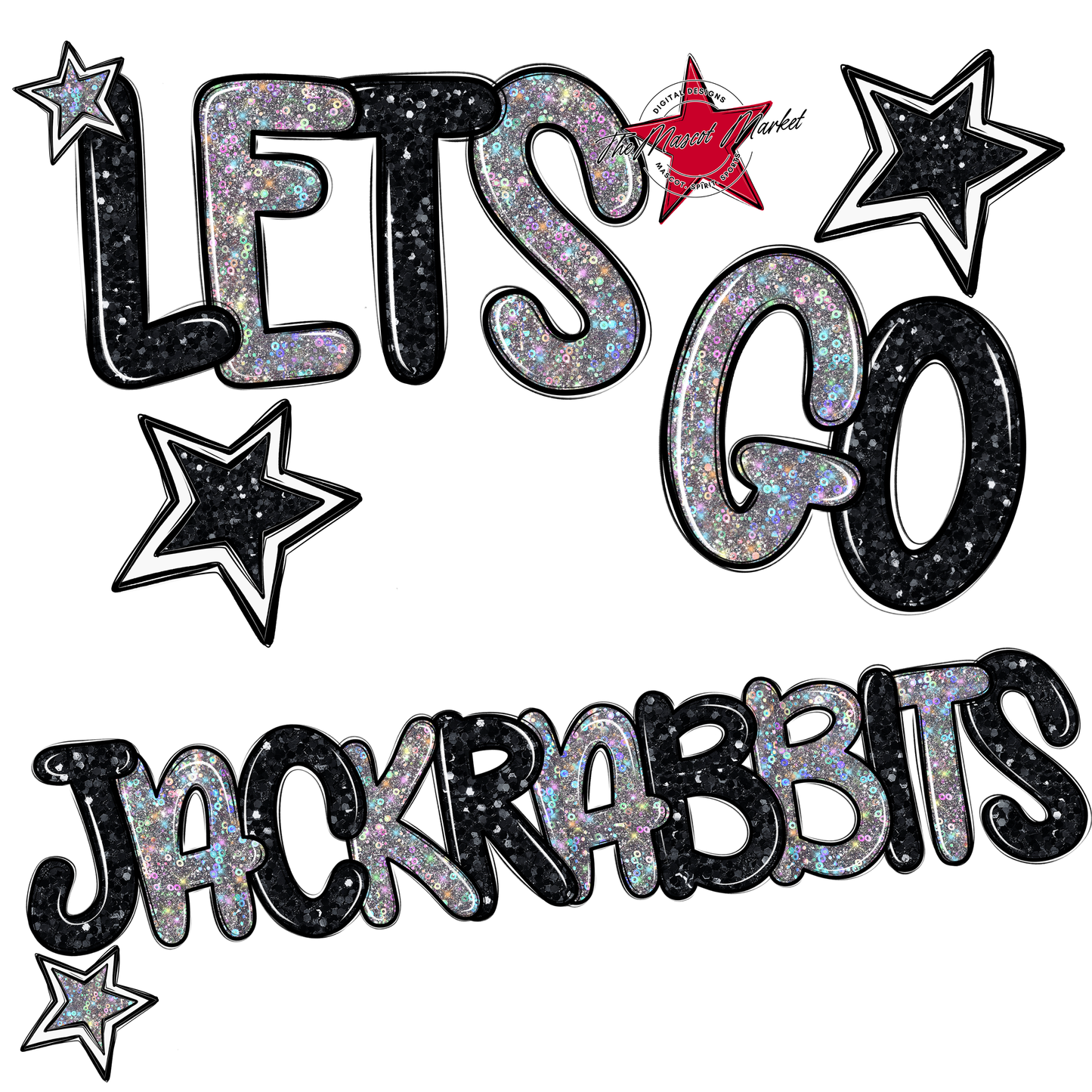 Lets Go Jackrabbits Glitter-Black-Silver