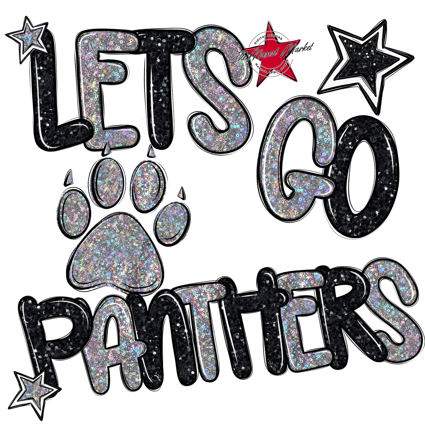 Lets Go Panthers Glitter-Black-Silver