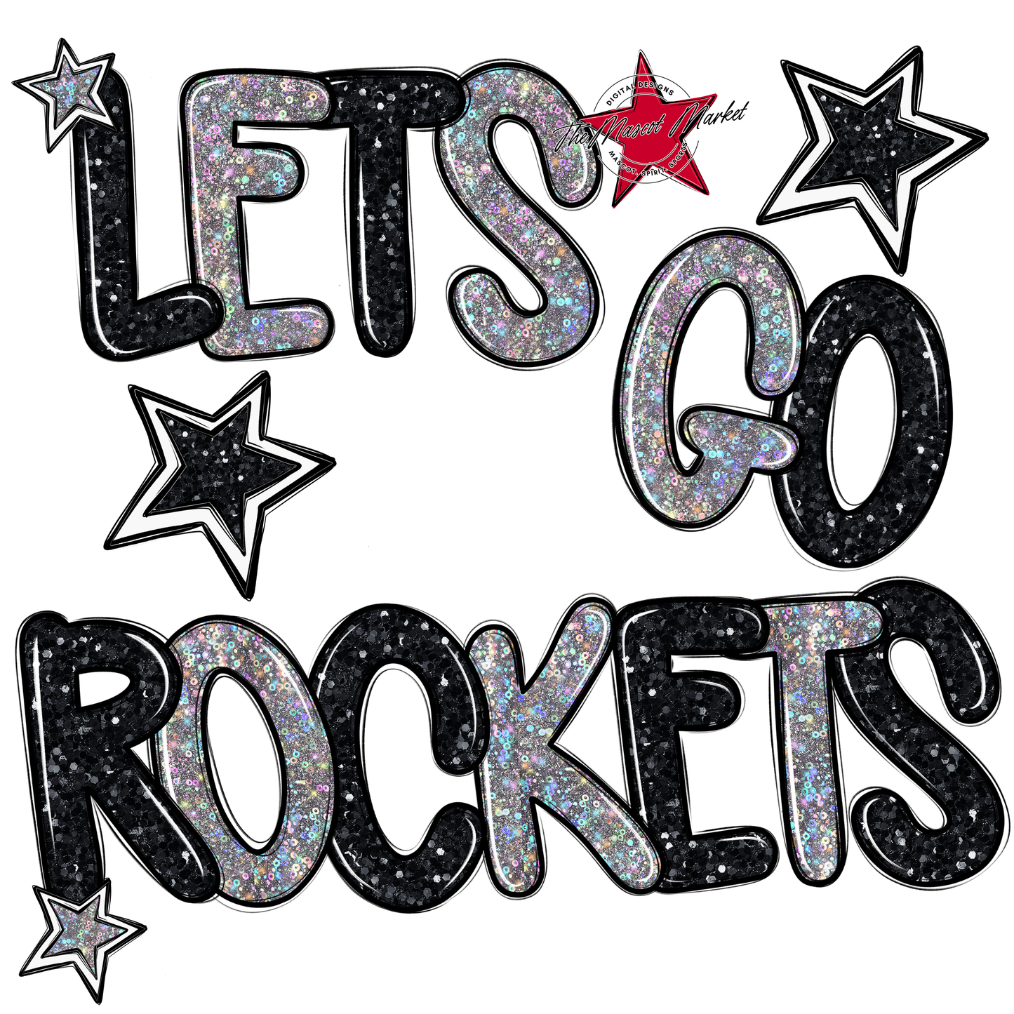 Lets Go Rockets Glitter-Black-Silver