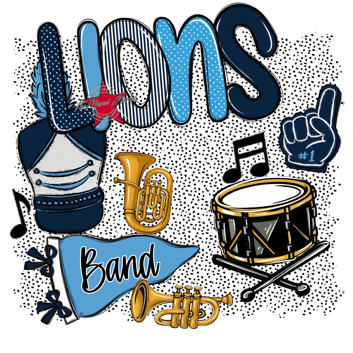 Lions Band Spirit-Navy & Carolina Blue