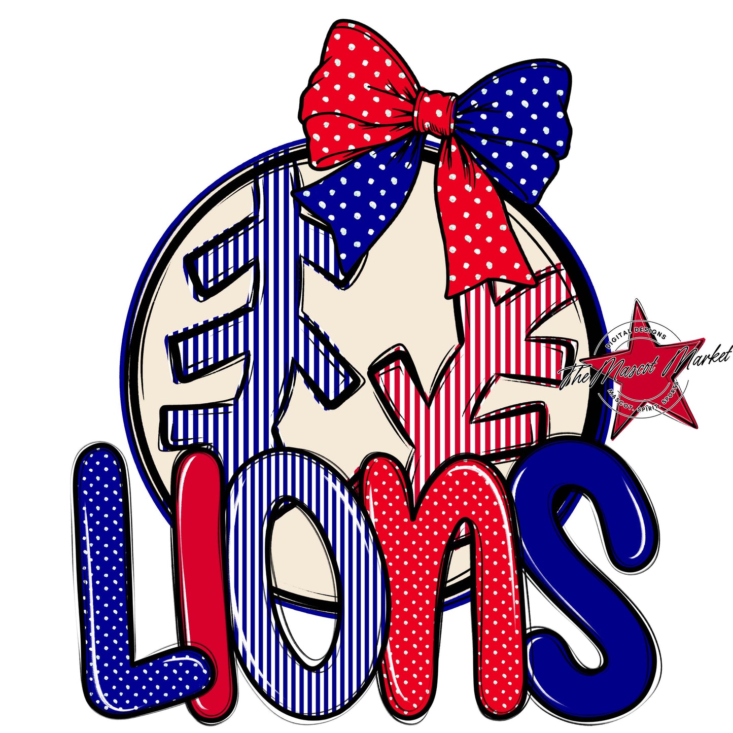 Lions Baseball-Softball Spirit Design-Blue & Red