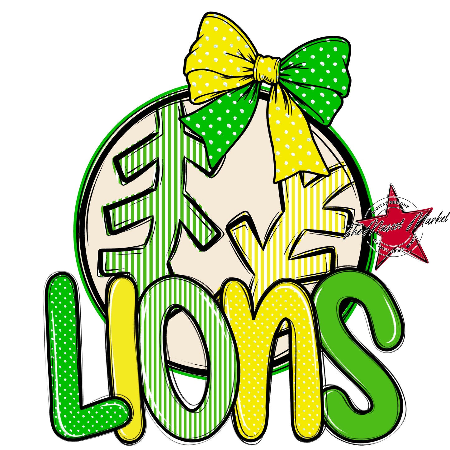 Lions Baseball-Softball Spirit Design-Bright Green & Bright Yellow