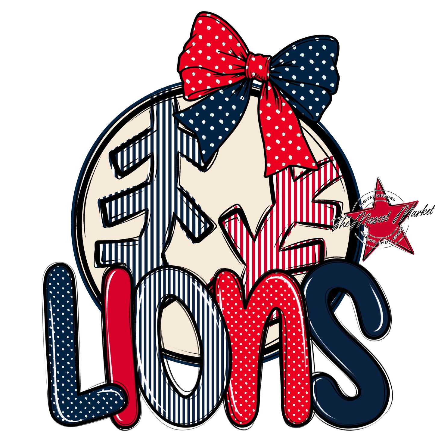 Lions Baseball-Softball Spirit Design-Navy & Red