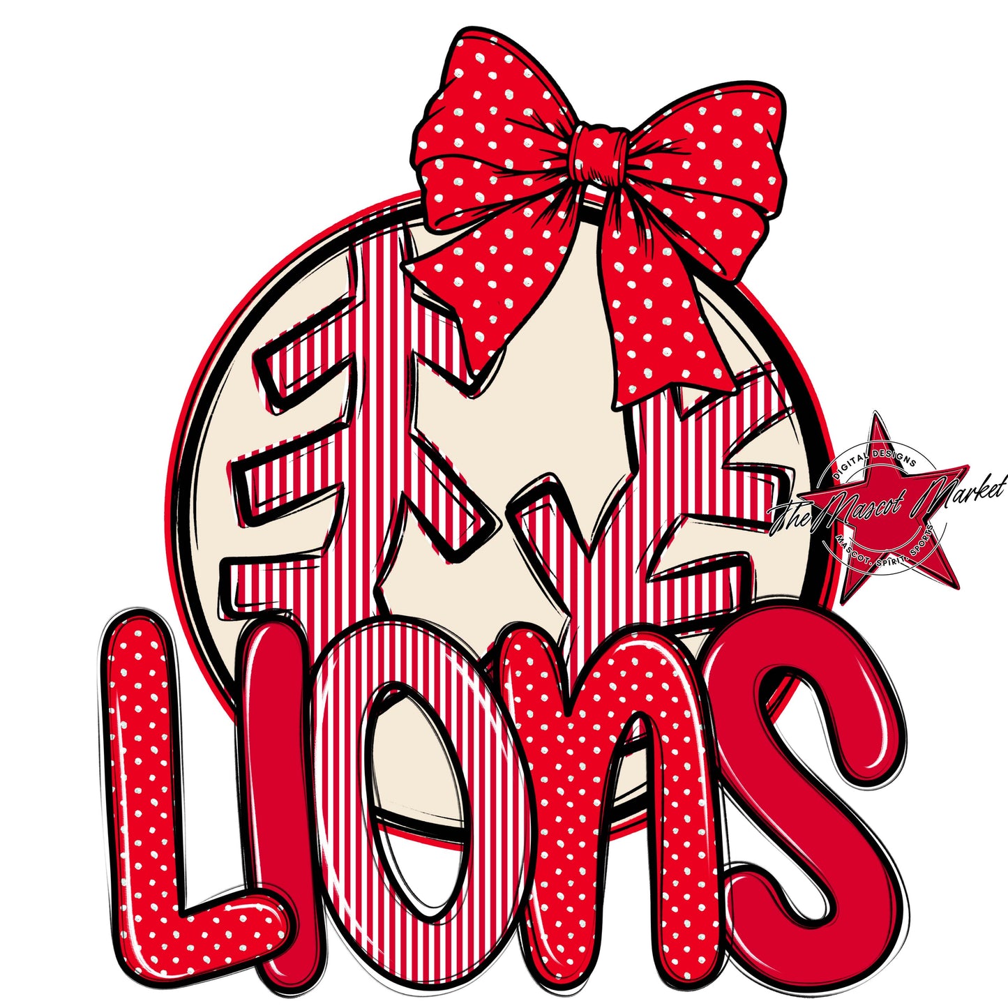Lions Baseball-Softball Spirit Design-Red