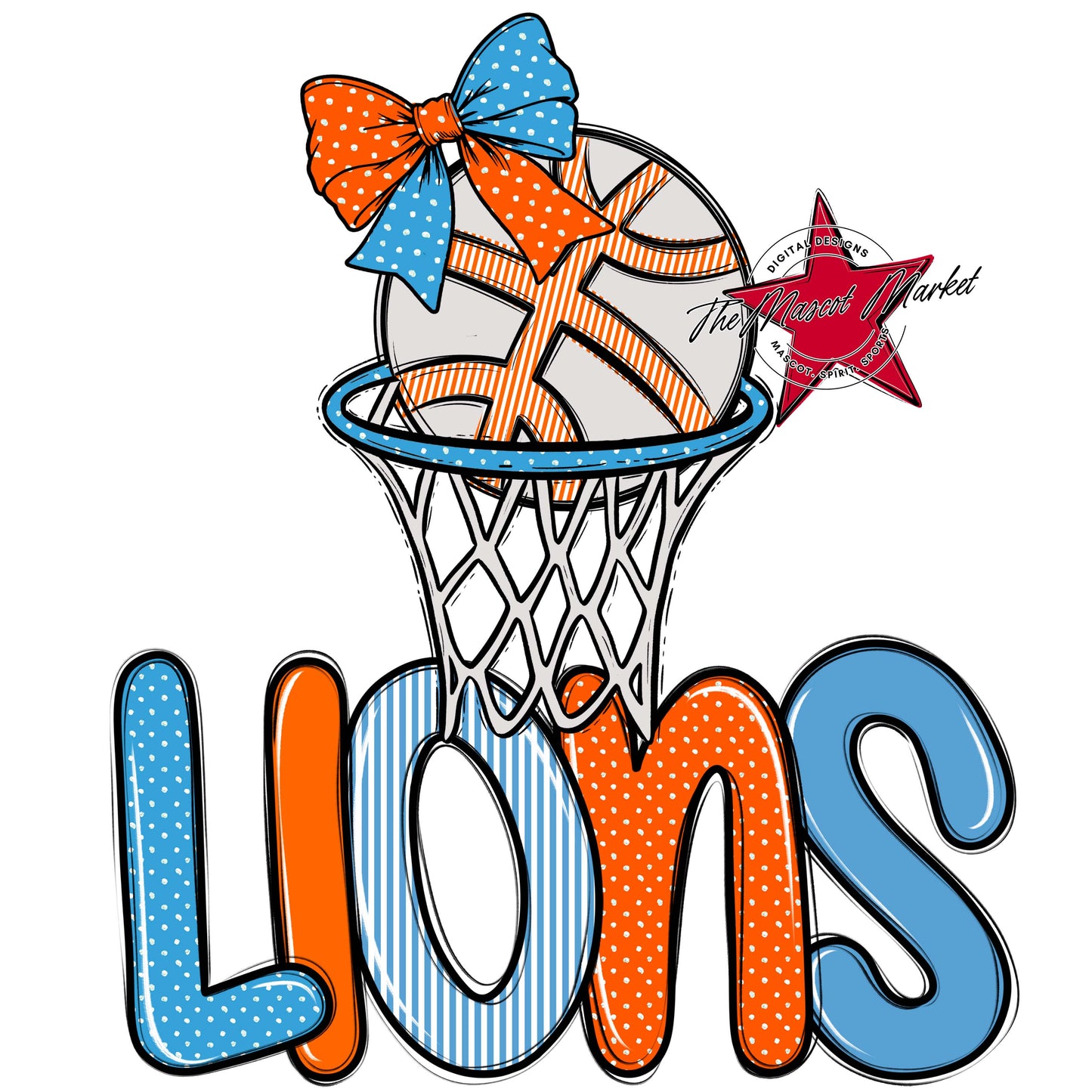 Lions Basketball Spirit Design-Carolina Blue & Orange
