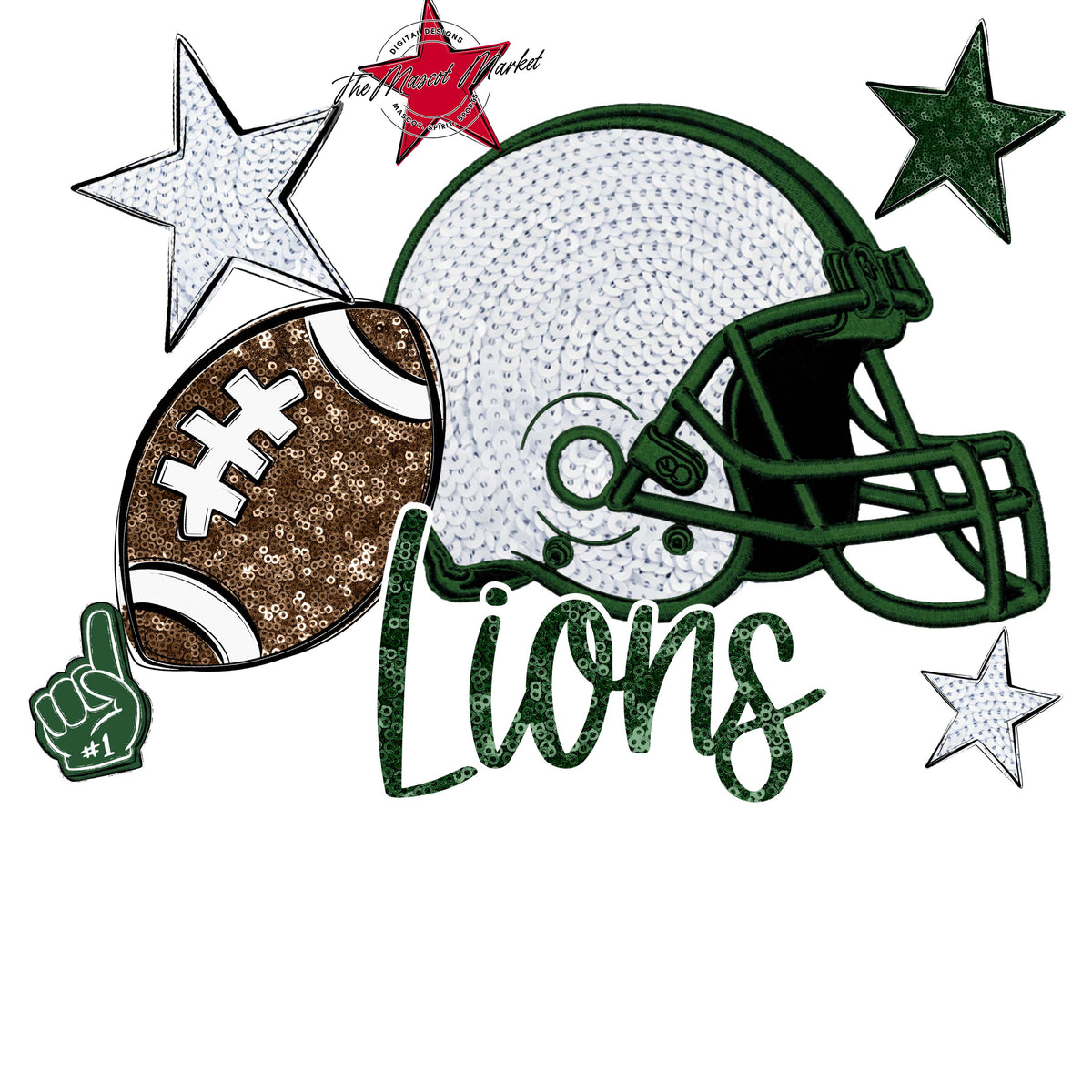Lions Football Embroidered Sequins Design-Green