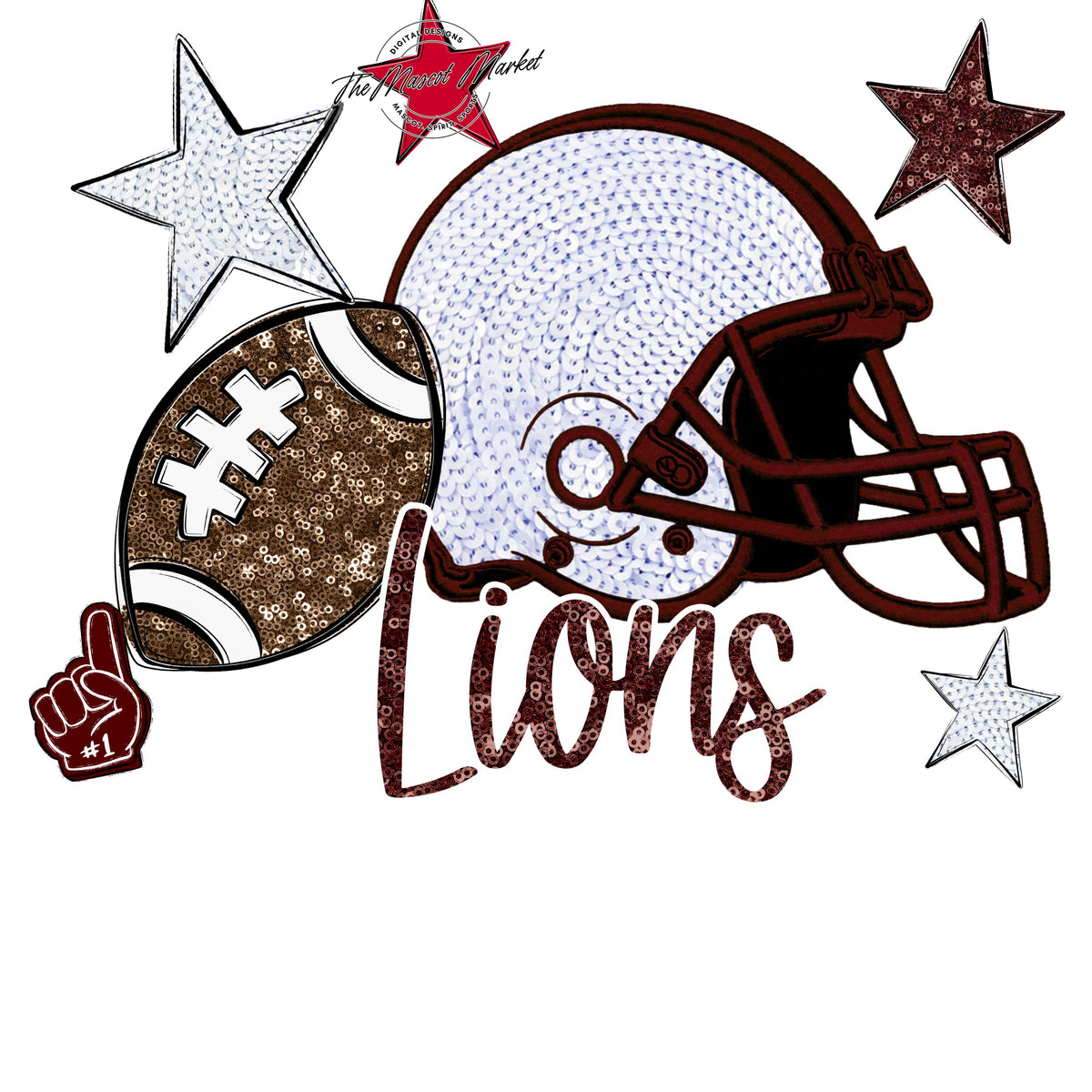 Lions Football Embroidered Sequins Design-Maroon