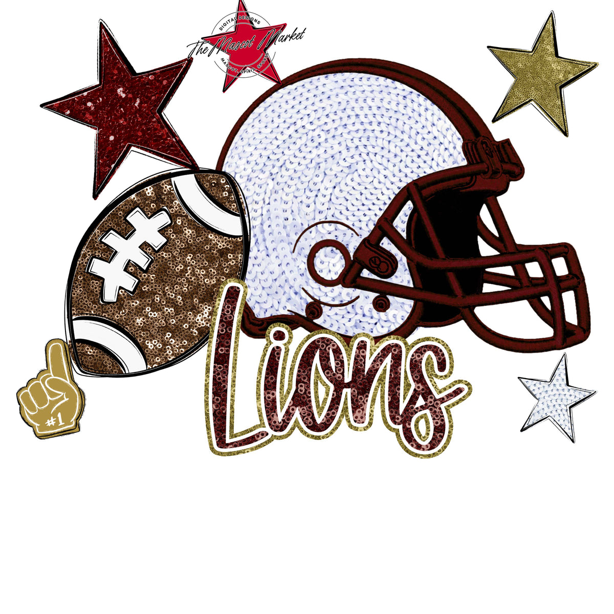 Lions Football Embroidered Sequins Design-Maroon & Gold