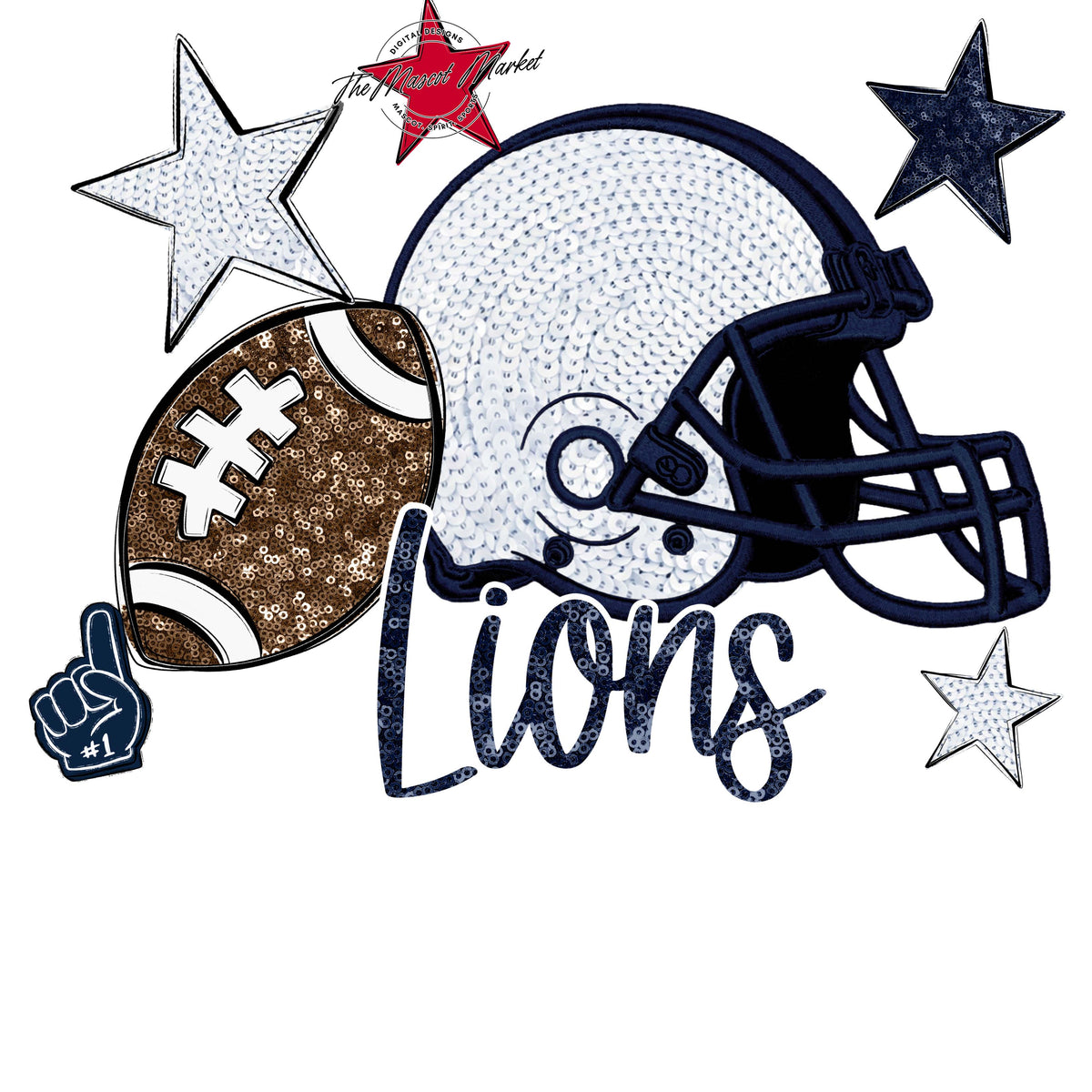 Lions Football Embroidered Sequins Design-Navy