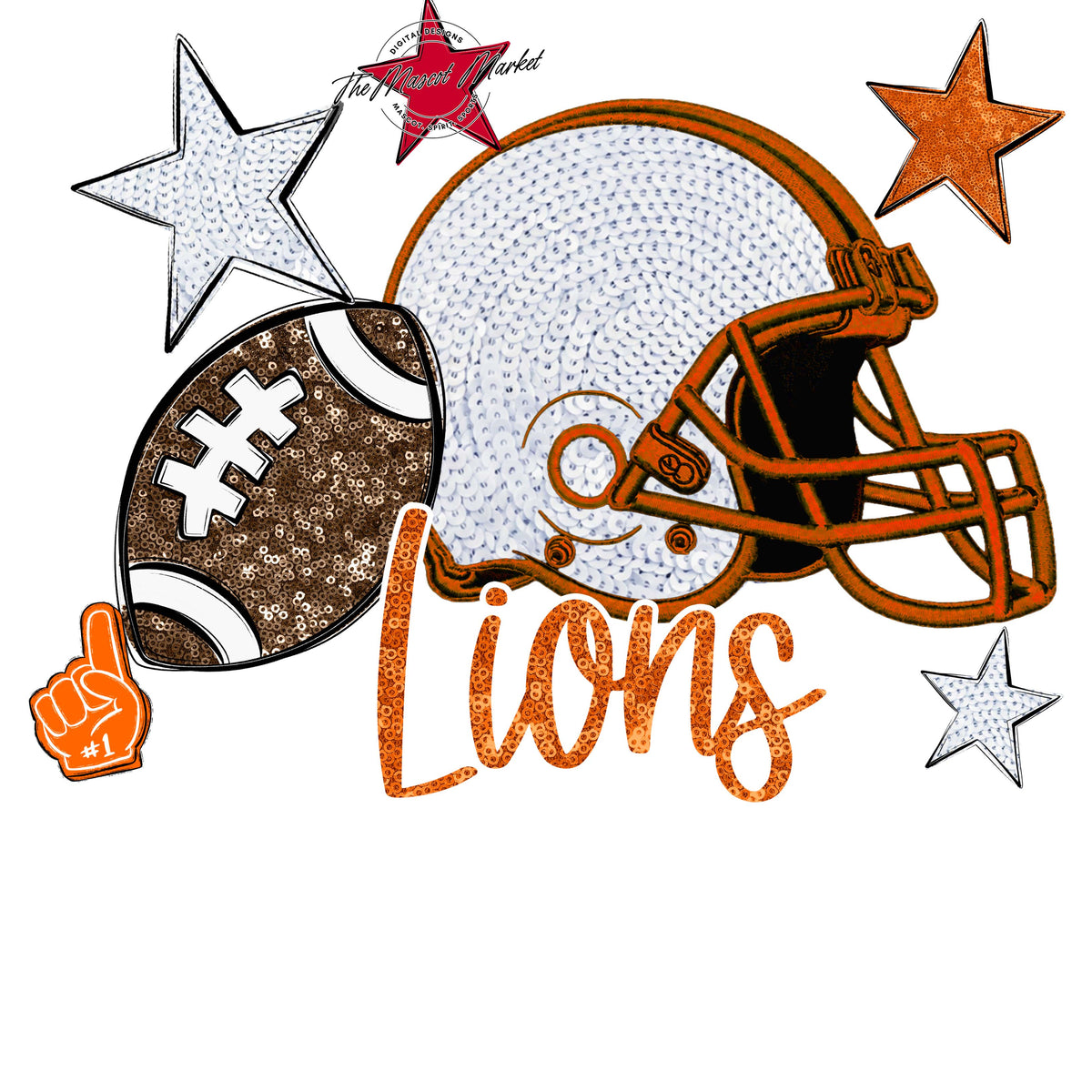 Lions Football Embroidered Sequins Design-Orange