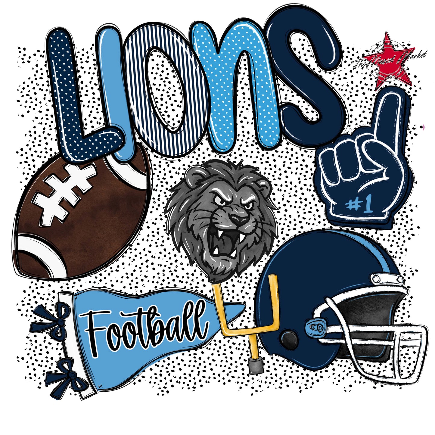 Lions Football Spirit-Navy & Carolina Blue