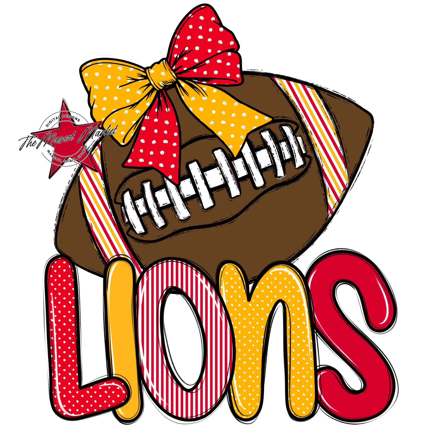 Lions Football Spirit Design-Red & Yellow