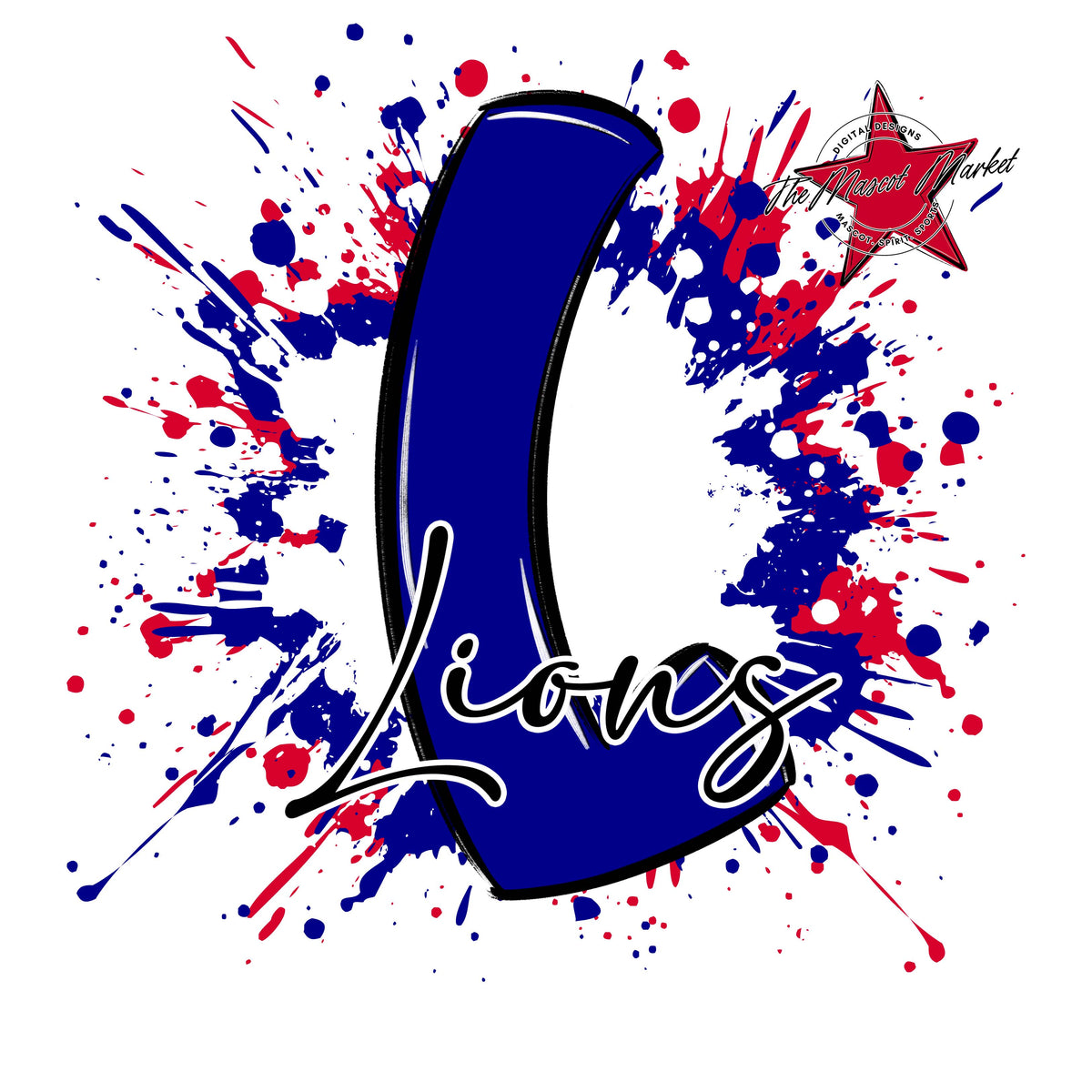 Lions Mascot Splatter-Blue & Red