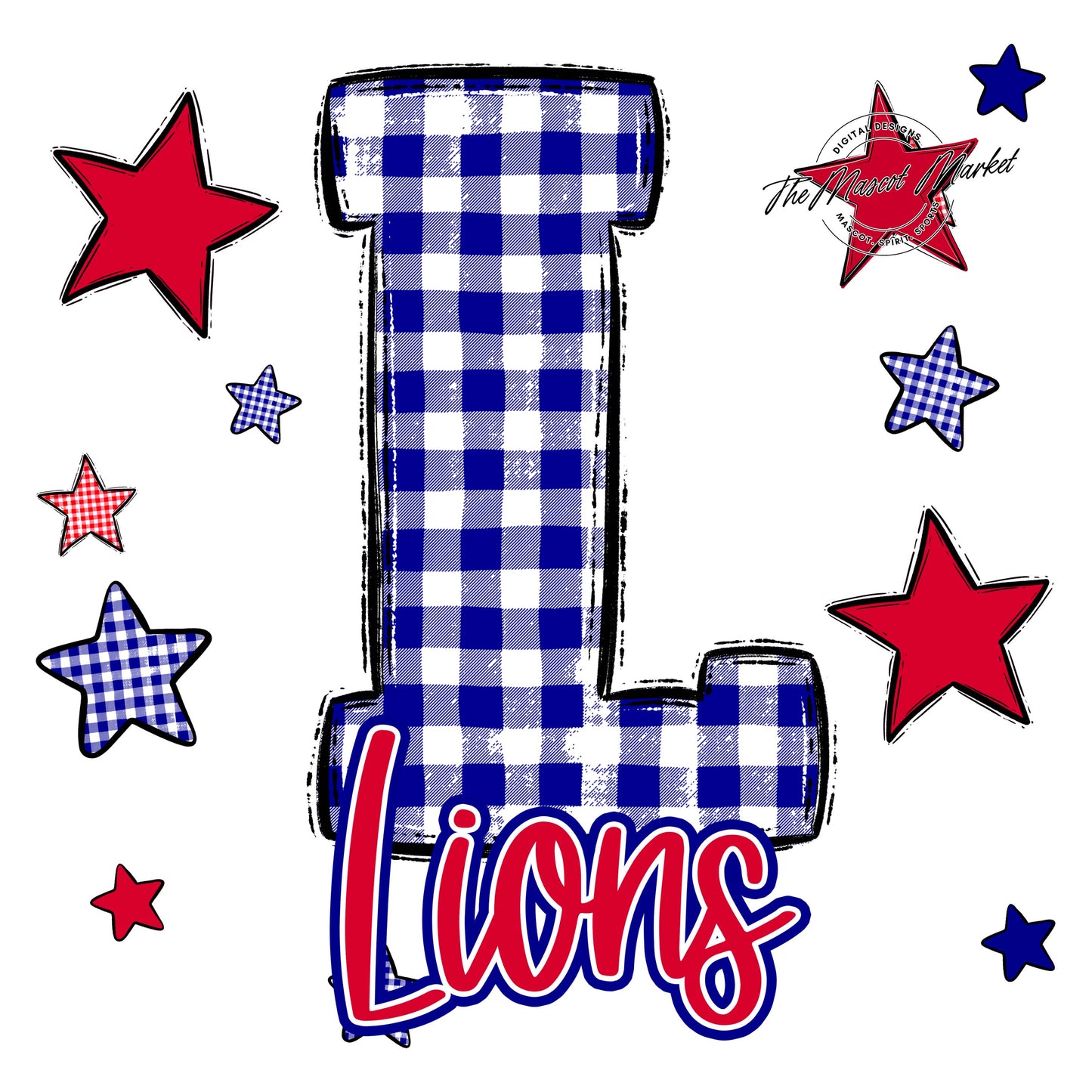 Lions Plaid Star Design-Blue & Red