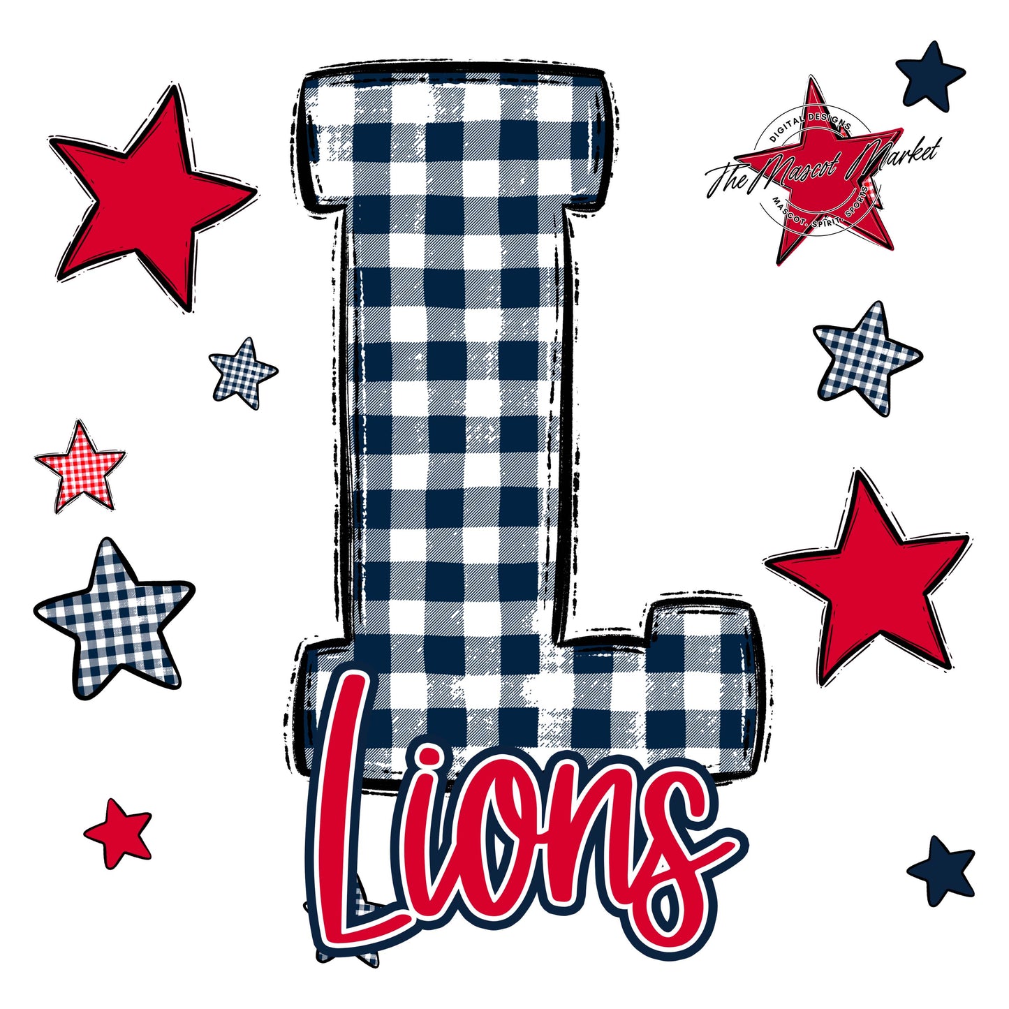 Lions Plaid Star Design-Navy & Red