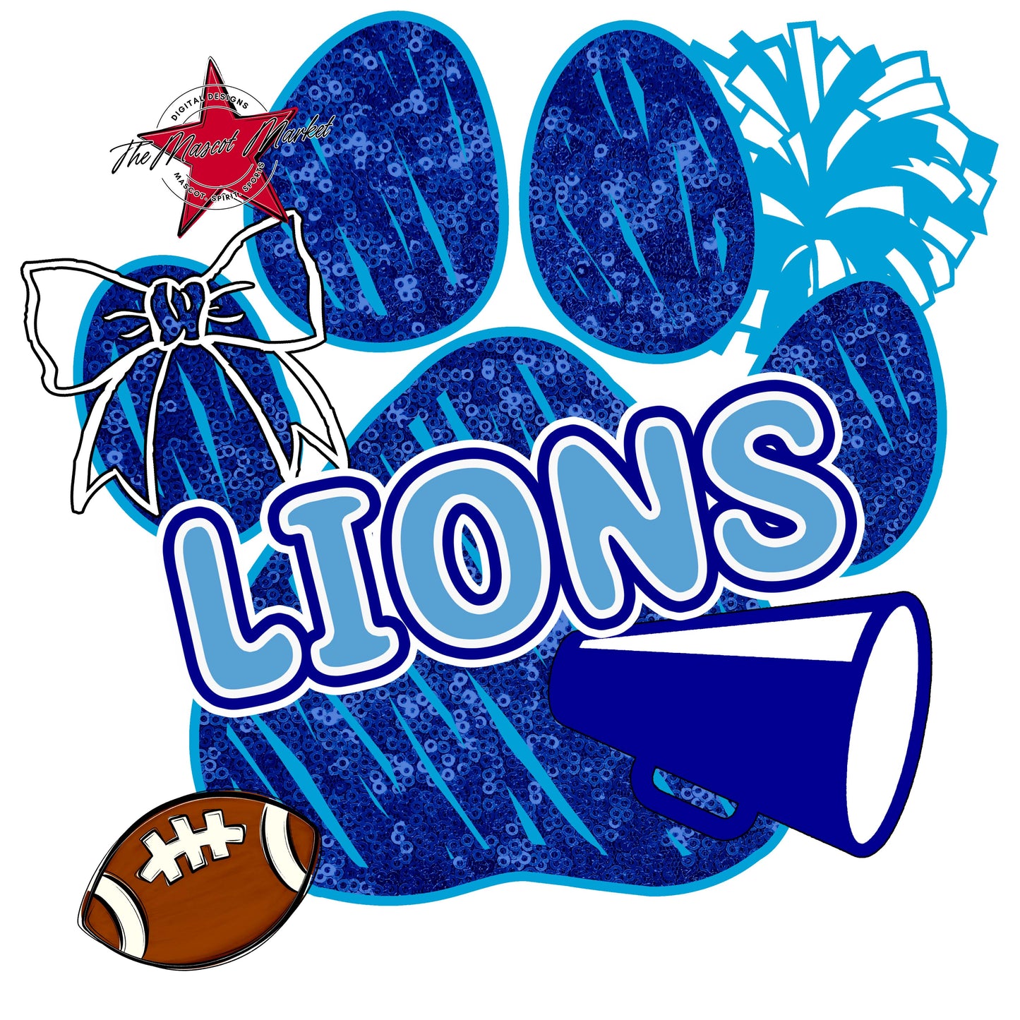 Lions Sequins Paw Print Design-Blue & Carolina Blue